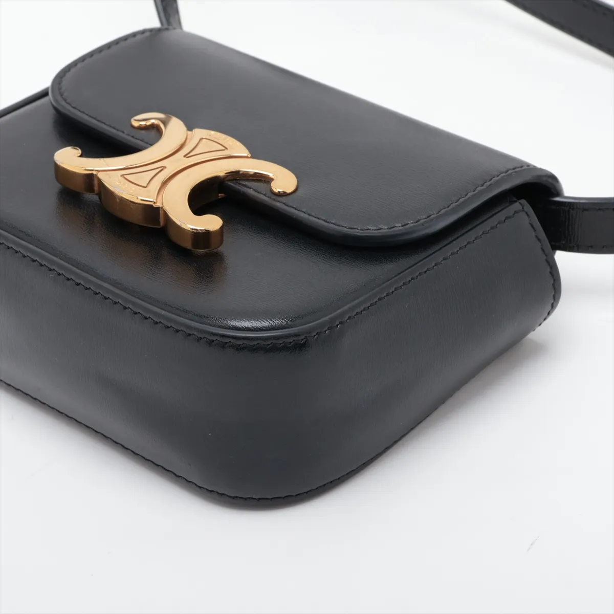 Triomphe Mini Claude Leather Shoulder Bag, Black — view 3