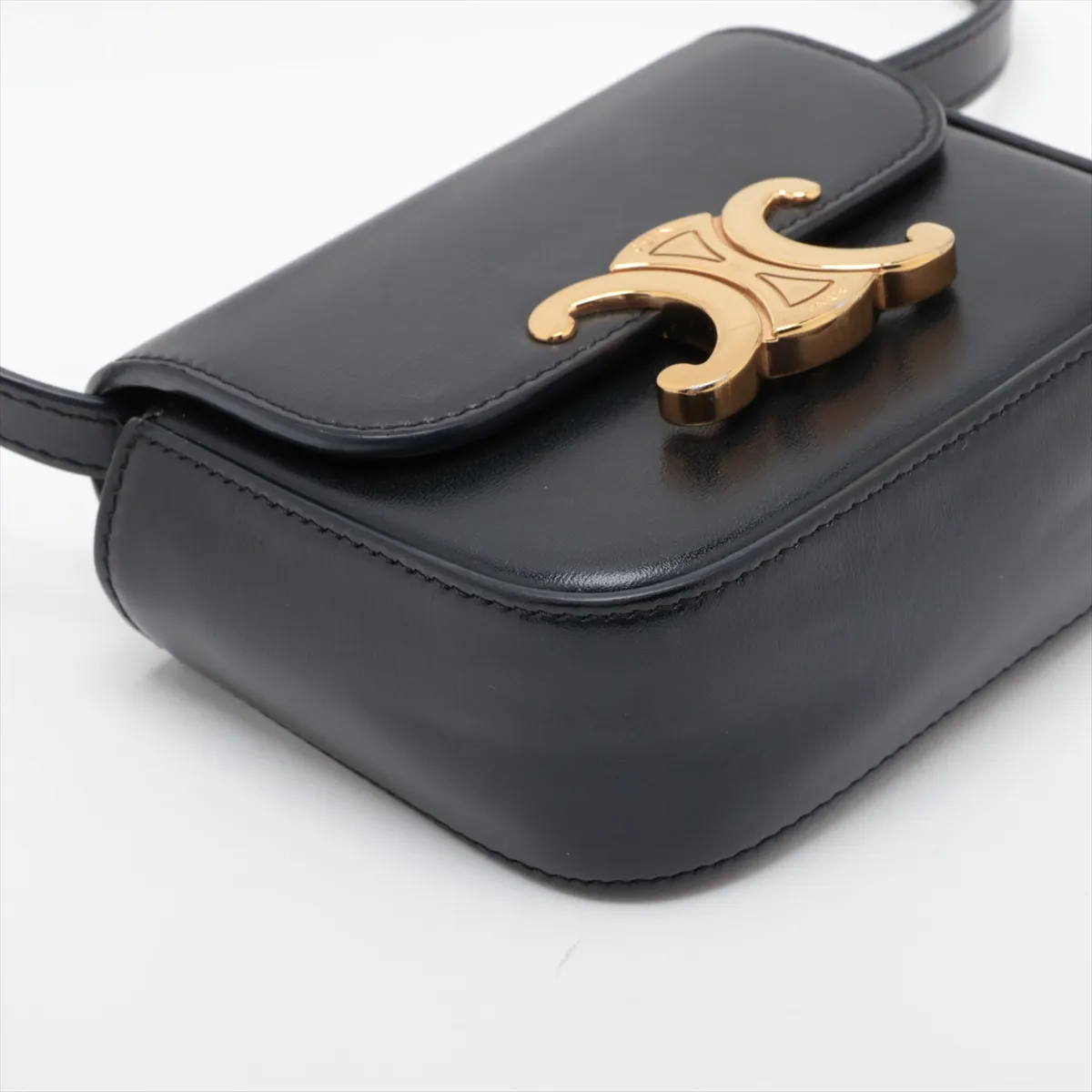 Triomphe Mini Claude Leather Shoulder Bag, Black — view 4