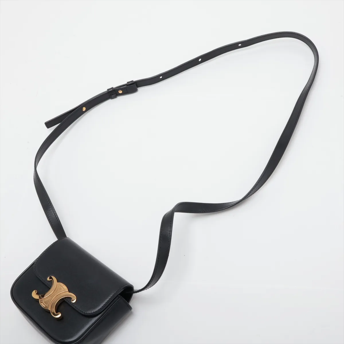 Triomphe Mini Claude Leather Shoulder Bag, Black — view 5