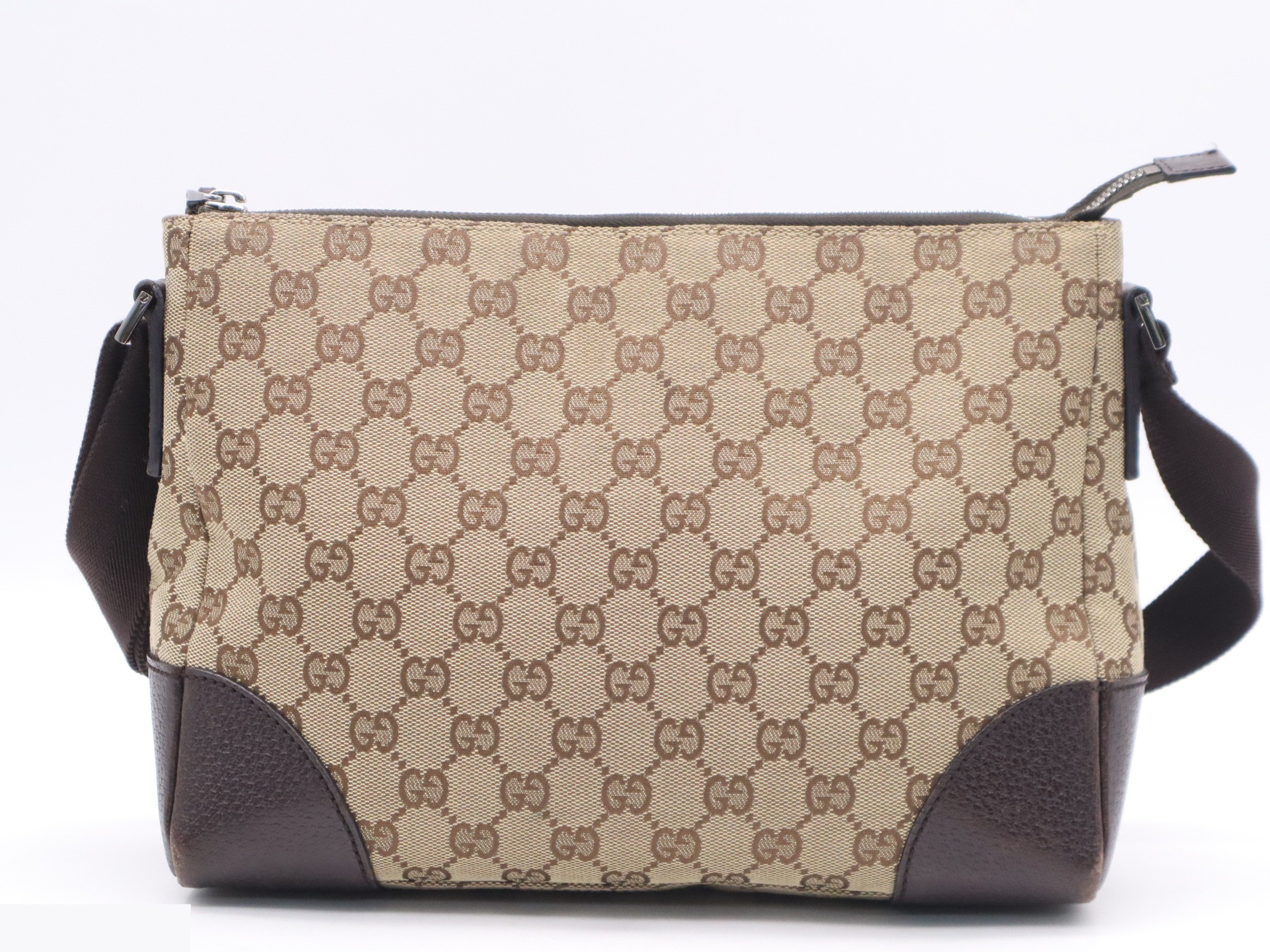 Canvas x Leather GG Canvas Shoulder Bag, Brown, Silver Hardware — view 2