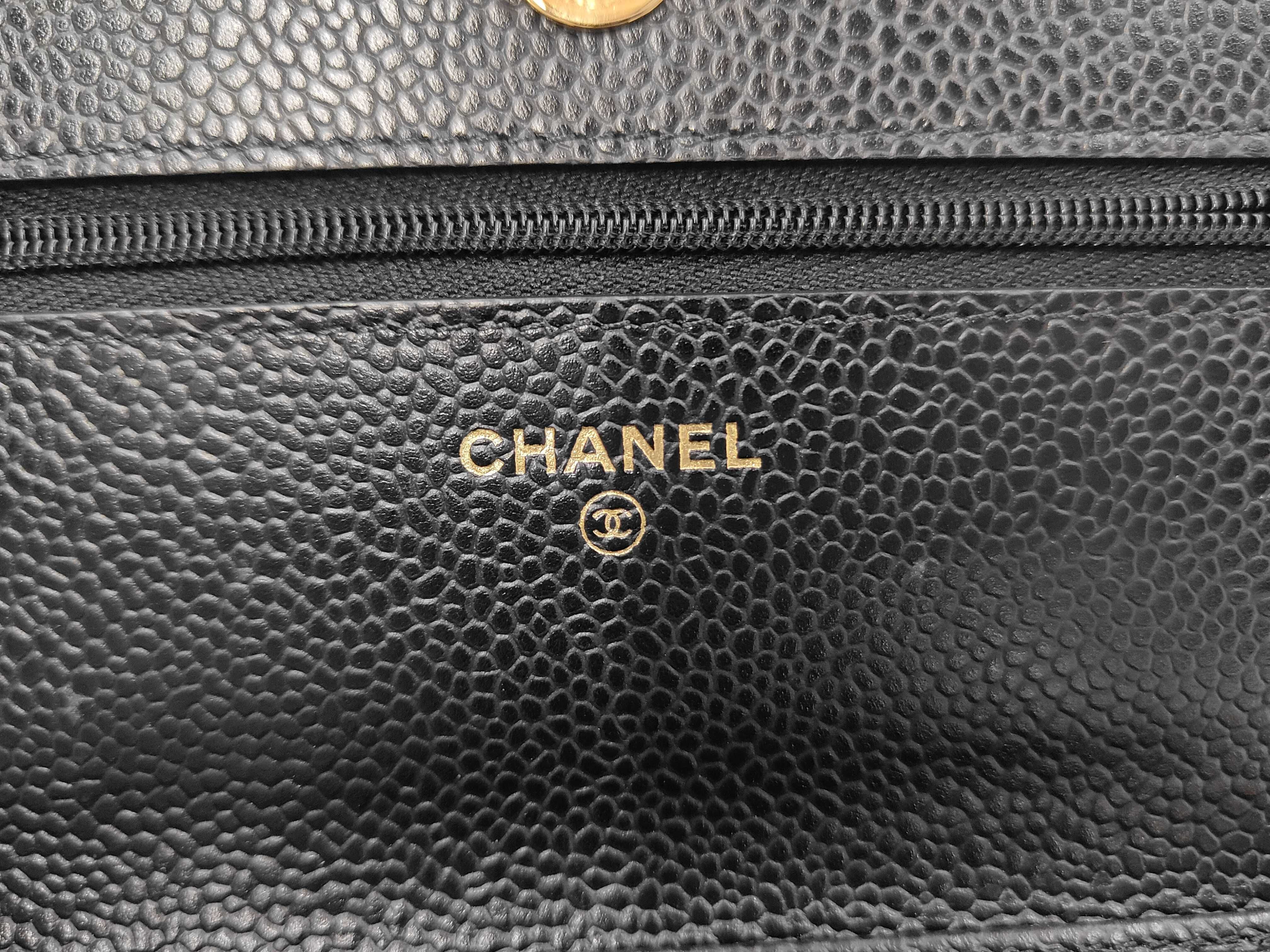 Matelassé Chain Wallet, Black Caviar Leather, Gold Hardware, Shoulder Bag — view 11