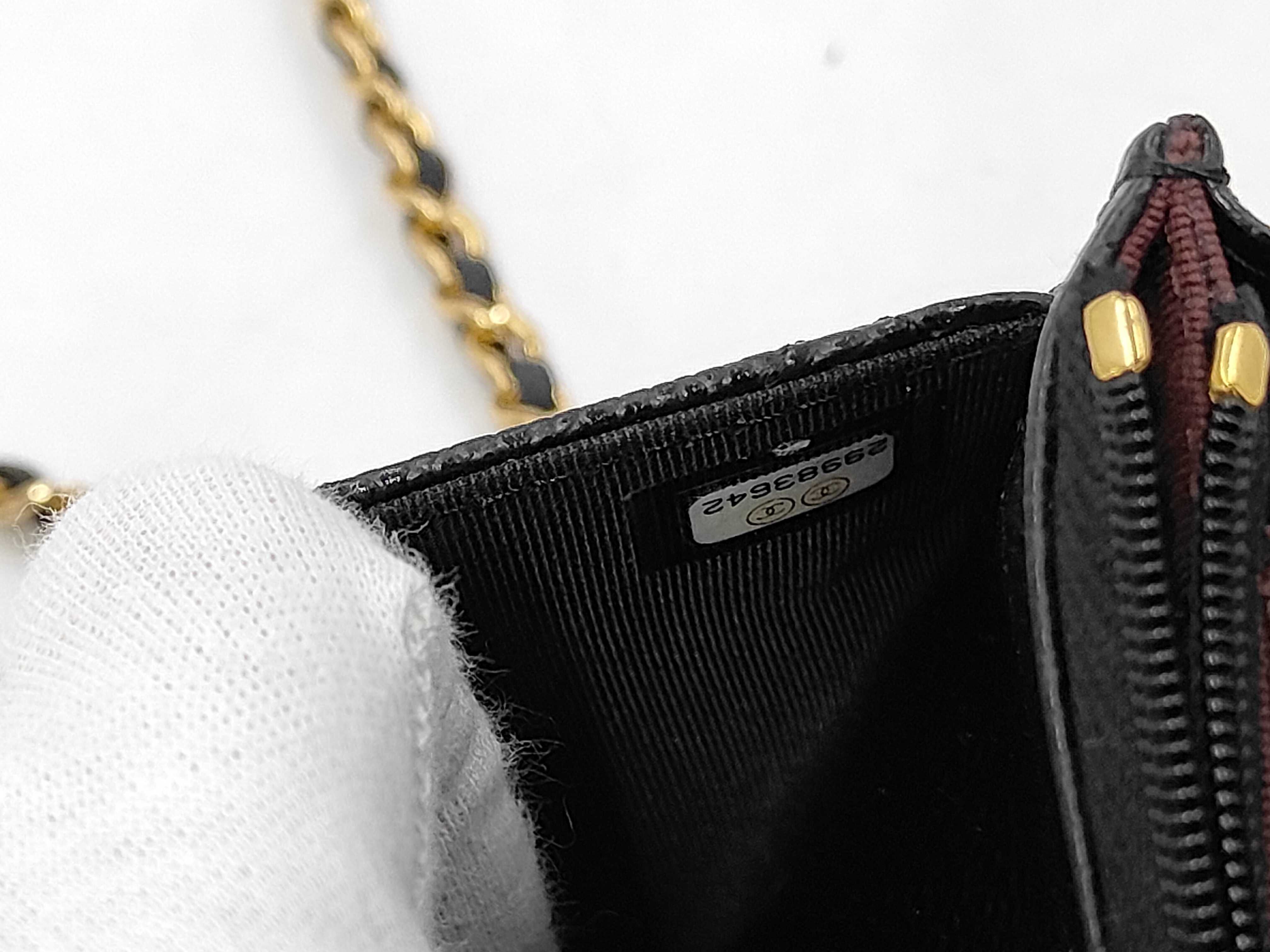 Matelassé Chain Wallet, Black Caviar Leather, Gold Hardware, Shoulder Bag — view 12