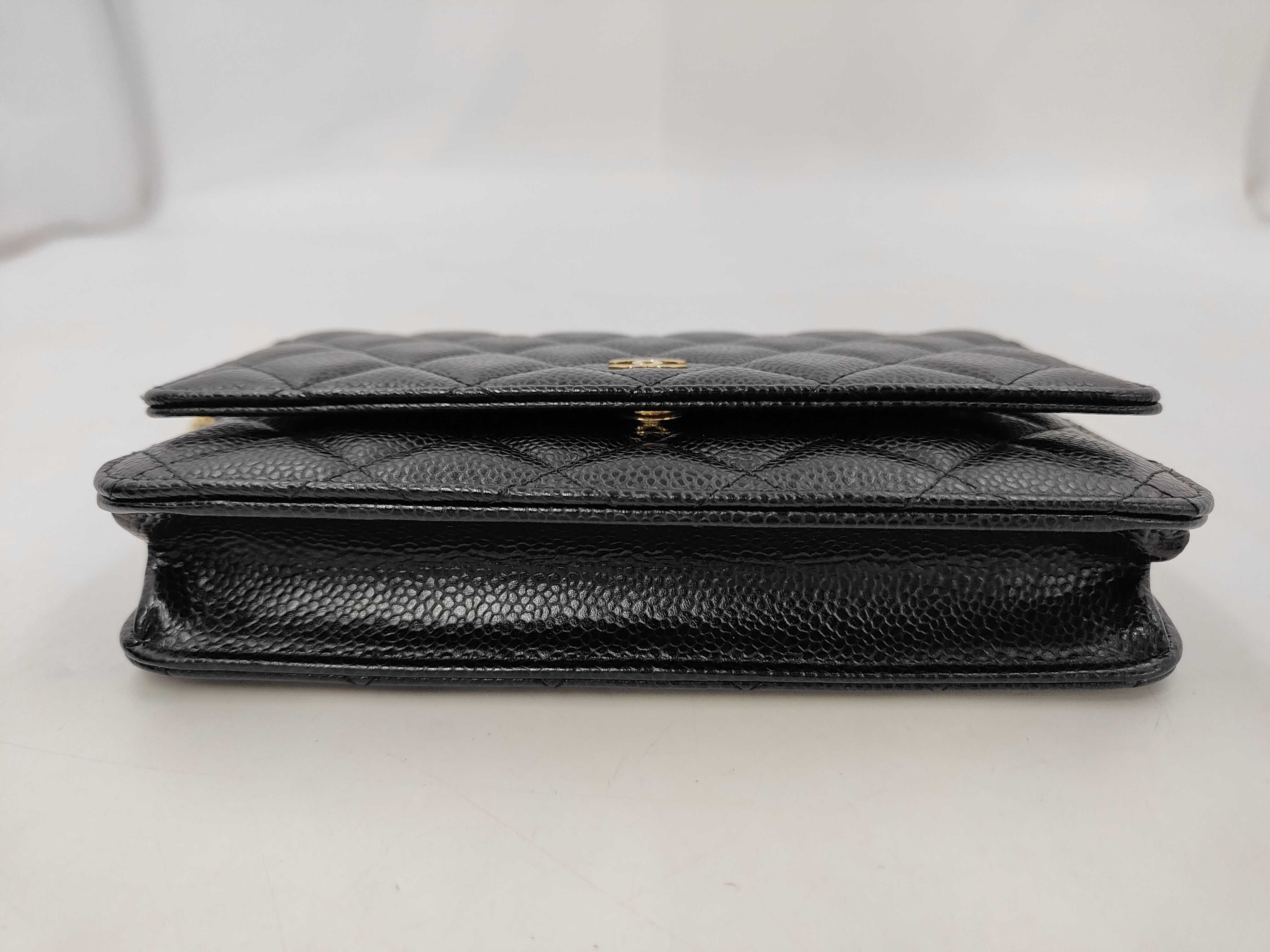 Matelassé Chain Wallet, Black Caviar Leather, Gold Hardware, Shoulder Bag — view 3