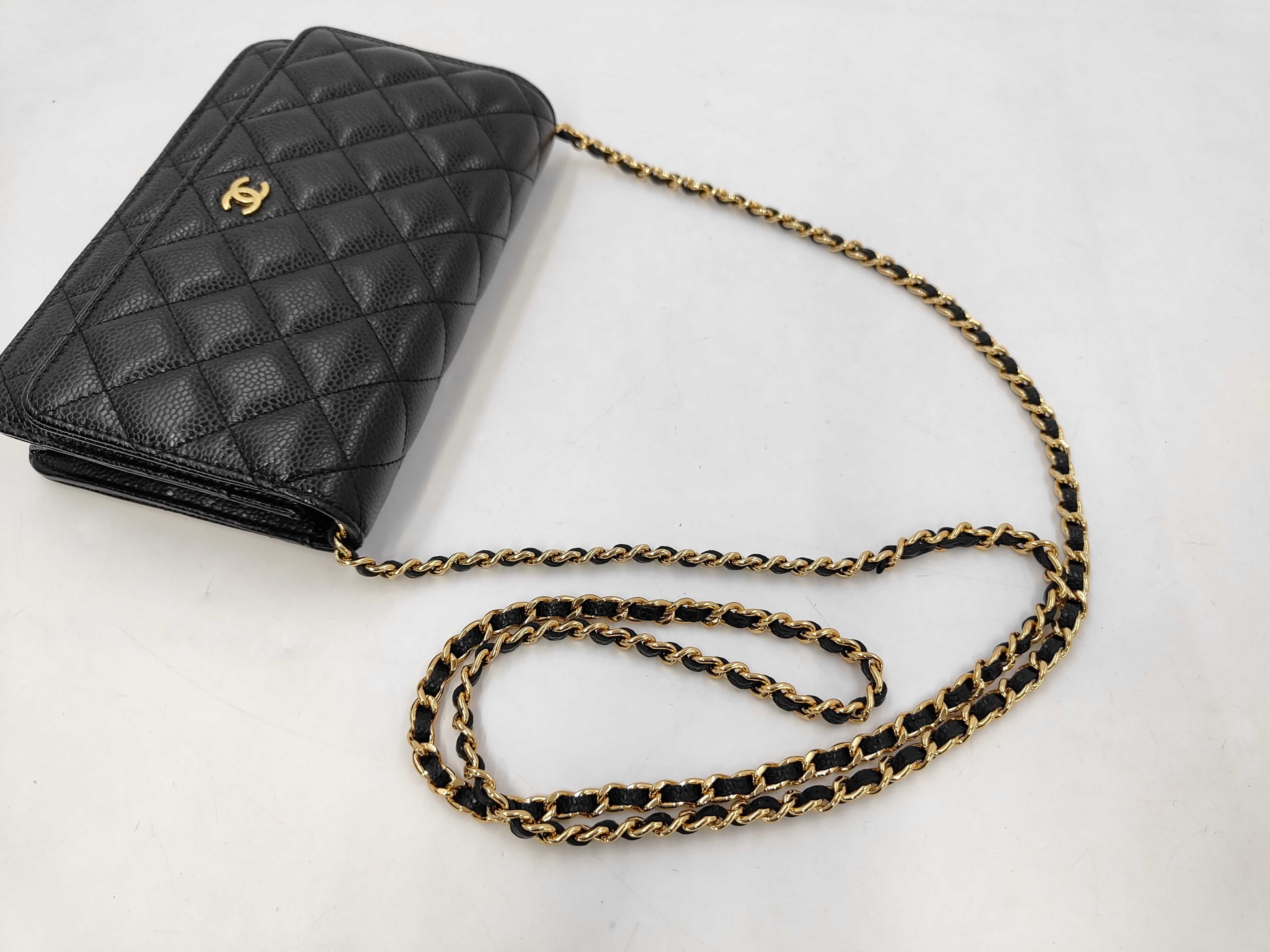 Matelassé Chain Wallet, Black Caviar Leather, Gold Hardware, Shoulder Bag — view 5