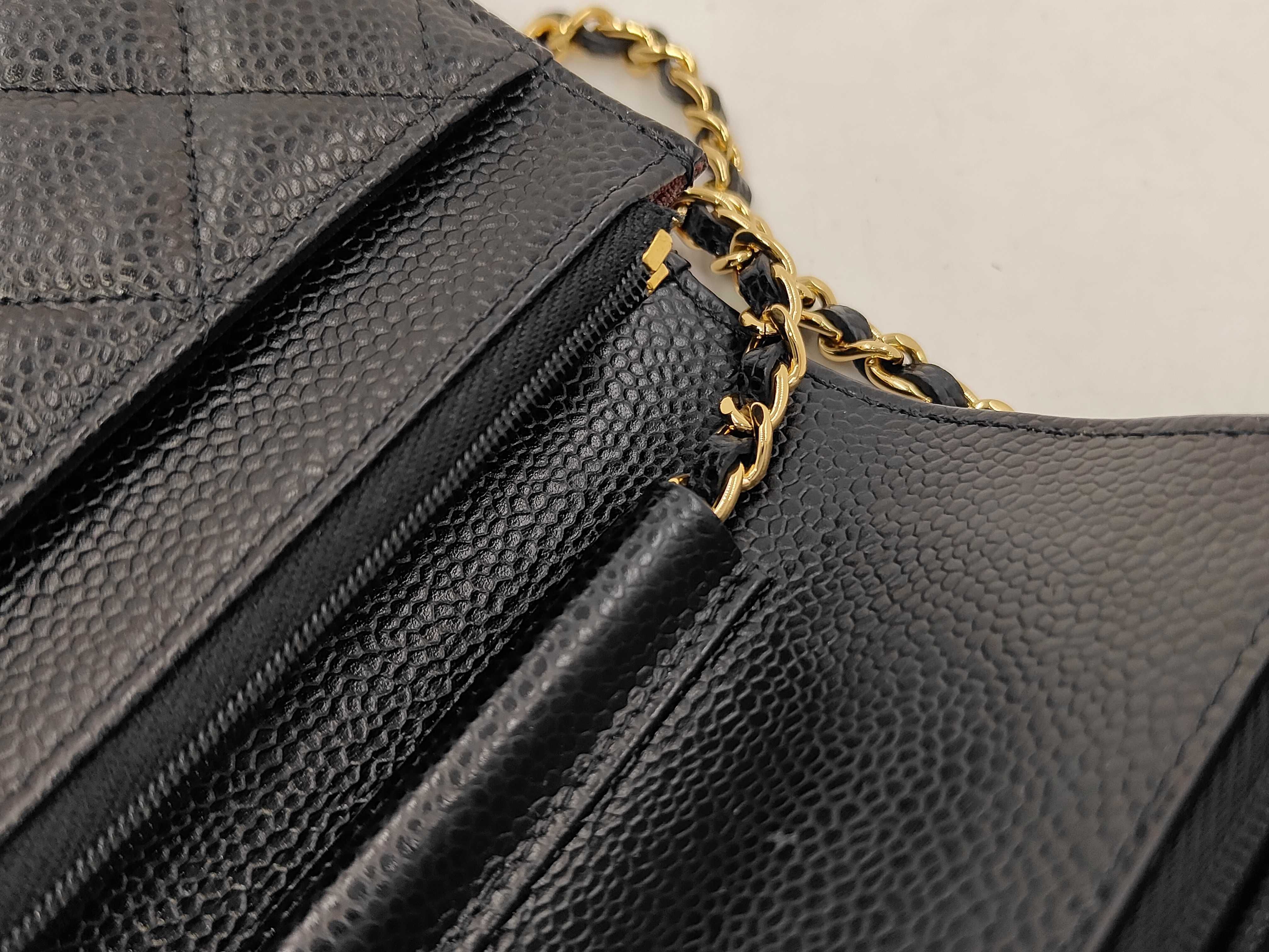 Matelassé Chain Wallet, Black Caviar Leather, Gold Hardware, Shoulder Bag — view 7