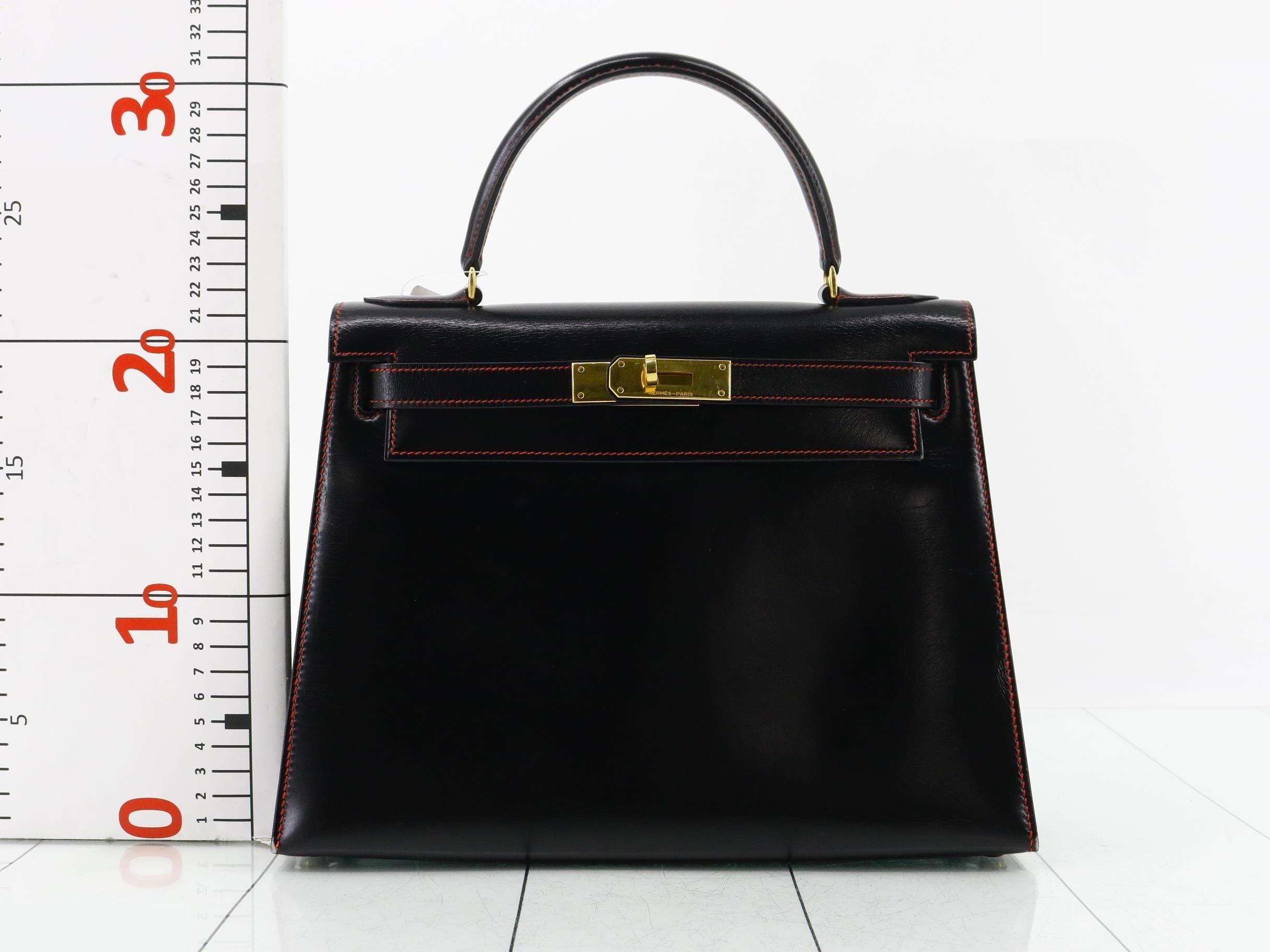 Kelly 28 Box Calf Black Gold Hardware K Red Stitching — view 2
