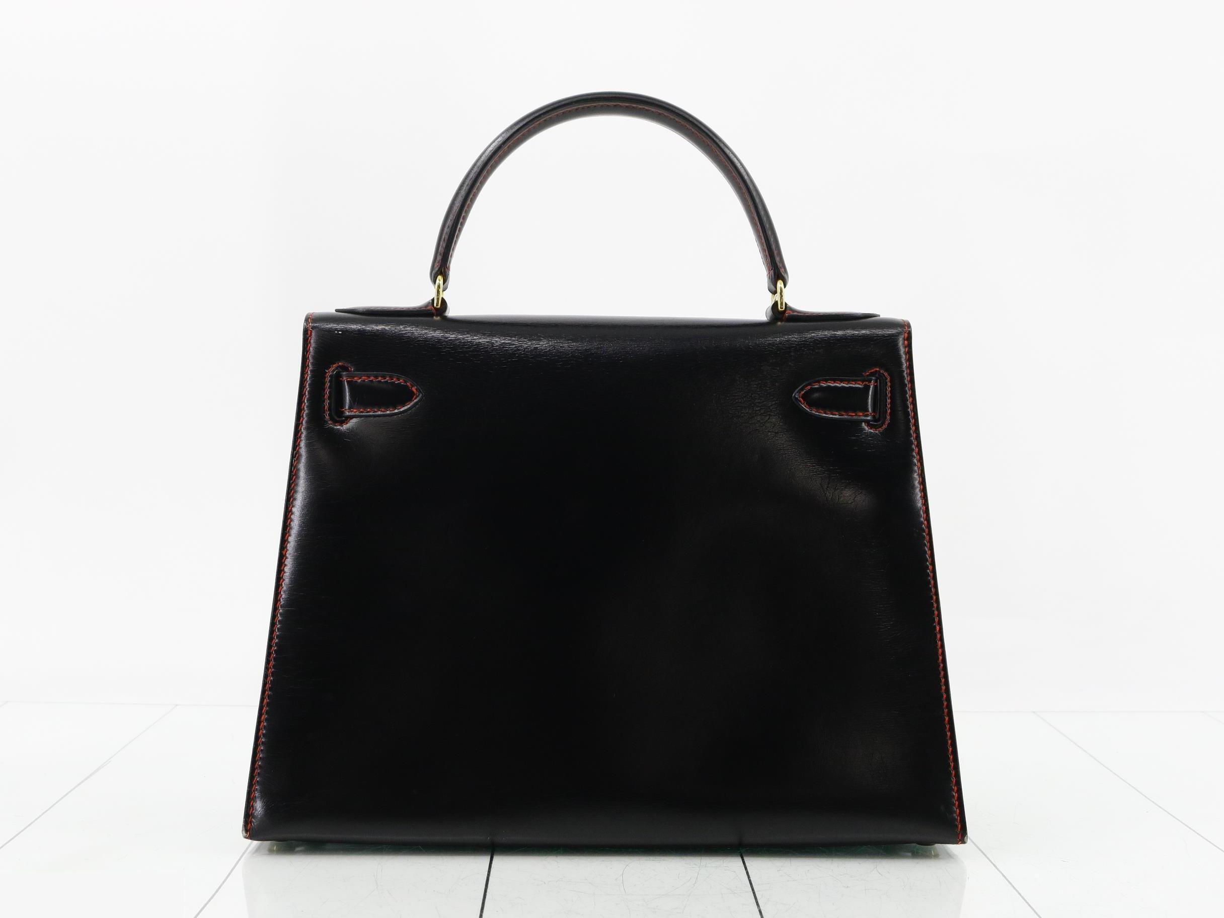 Kelly 28 Box Calf Black Gold Hardware K Red Stitching — view 3
