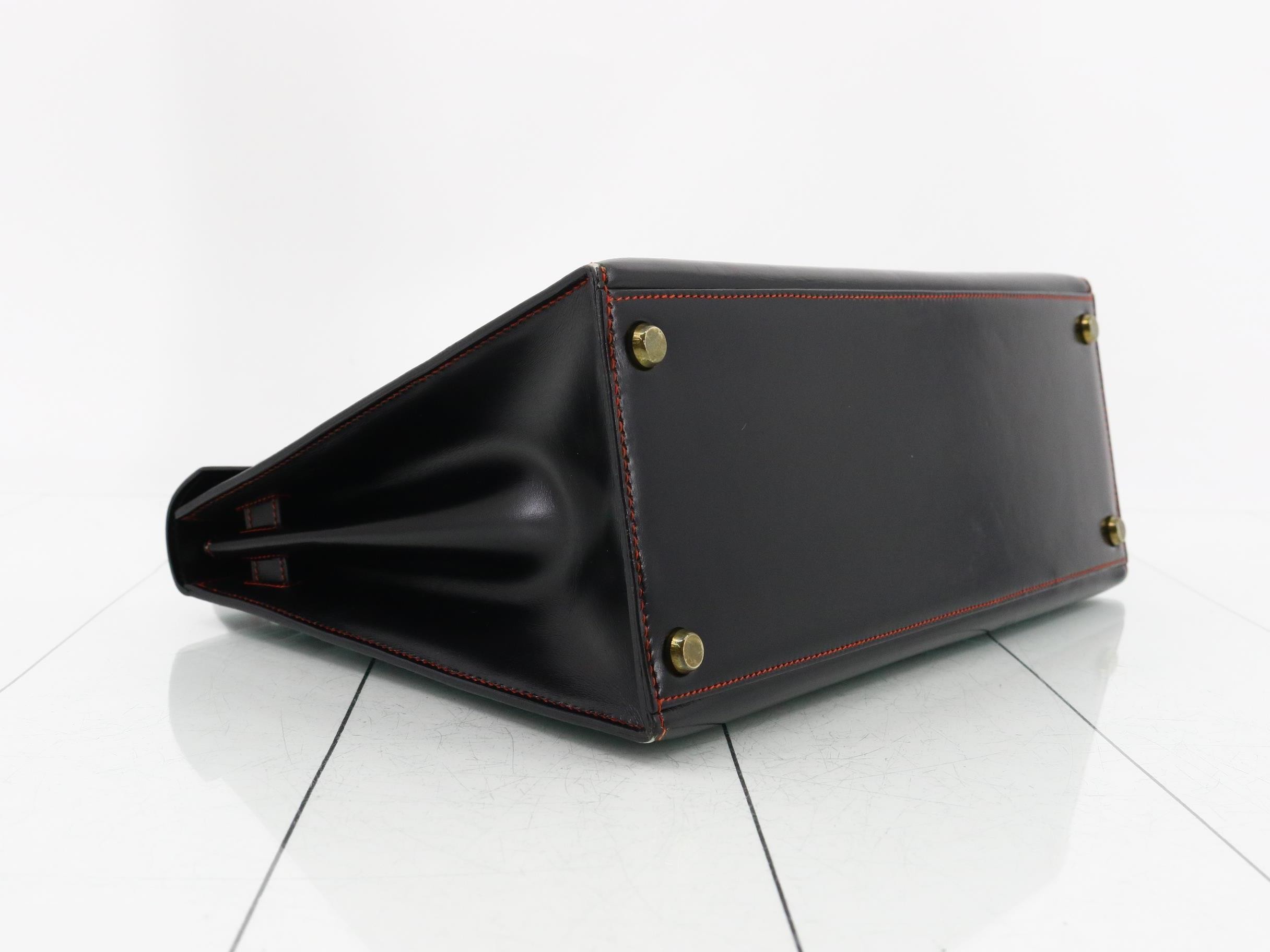 Kelly 28 Box Calf Black Gold Hardware K Red Stitching — view 6