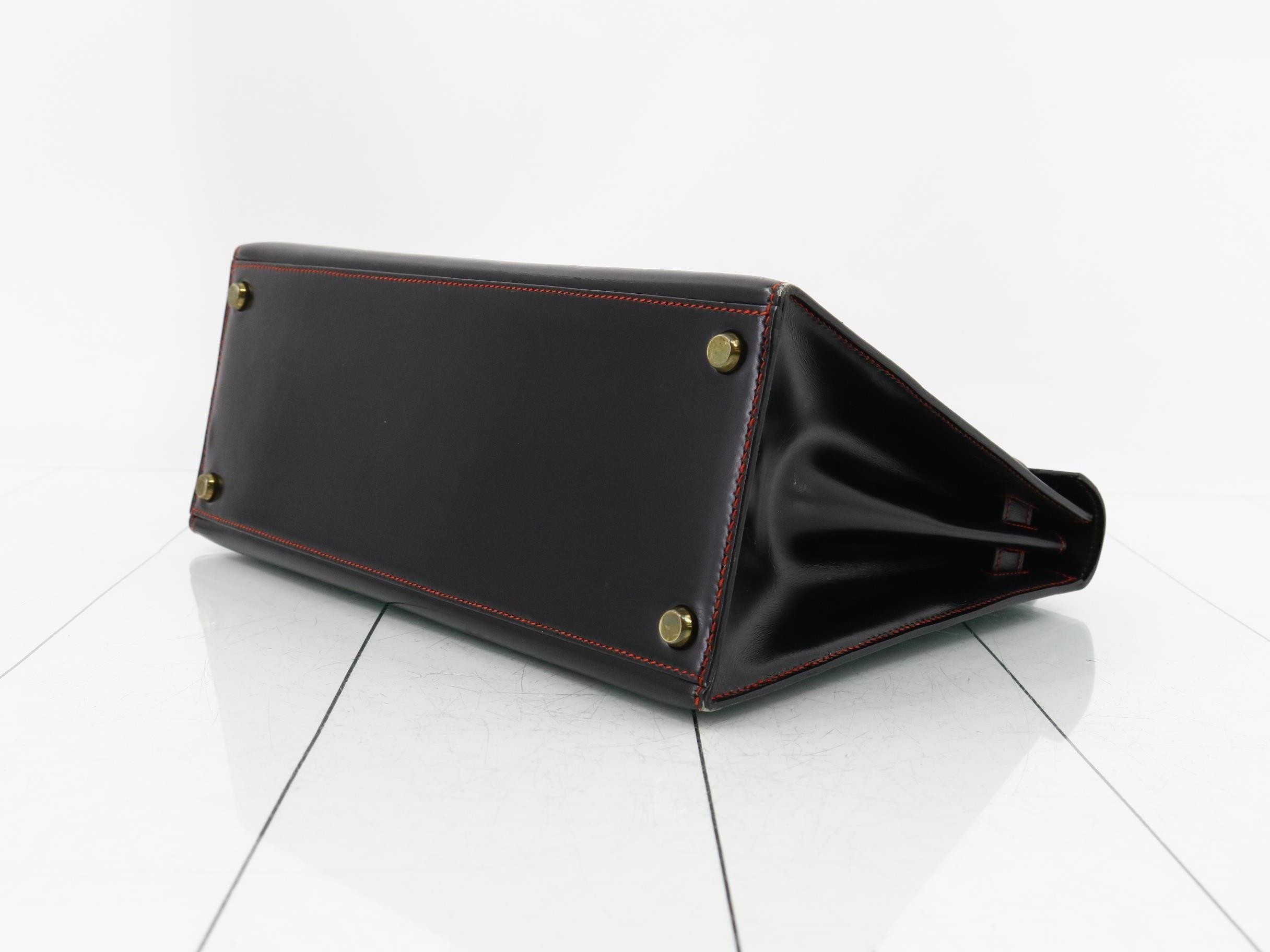 Kelly 28 Box Calf Black Gold Hardware K Red Stitching — view 7