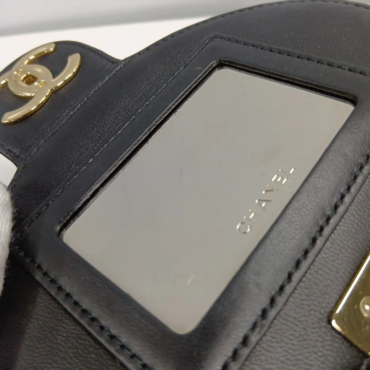 Matelassé Lambskin Vanity Bag, Black x Navy, Silver Hardware, 29261951, Serial Number 29 — view 11