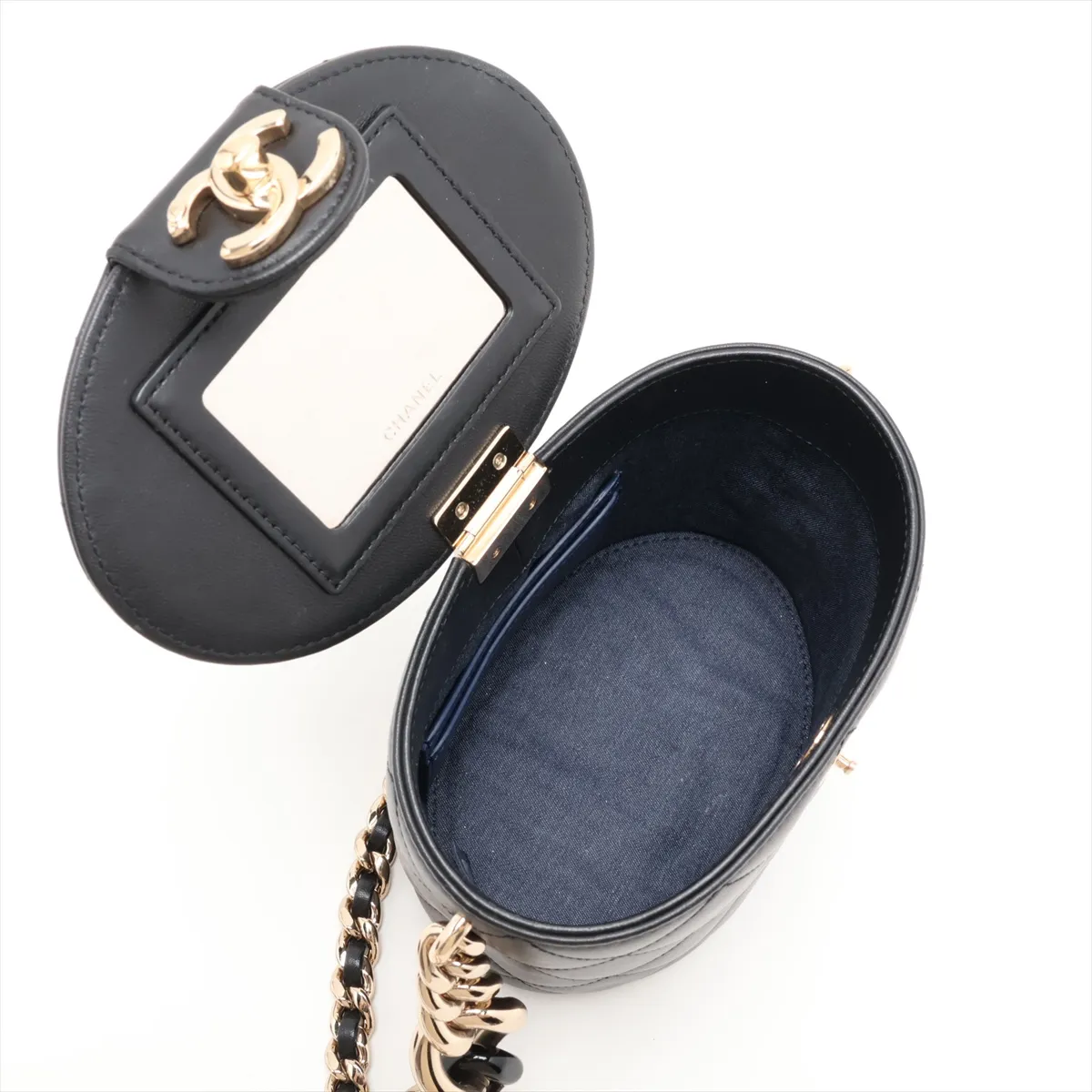 Matelassé Lambskin Vanity Bag, Black x Navy, Silver Hardware, 29261951, Serial Number 29 — view 6
