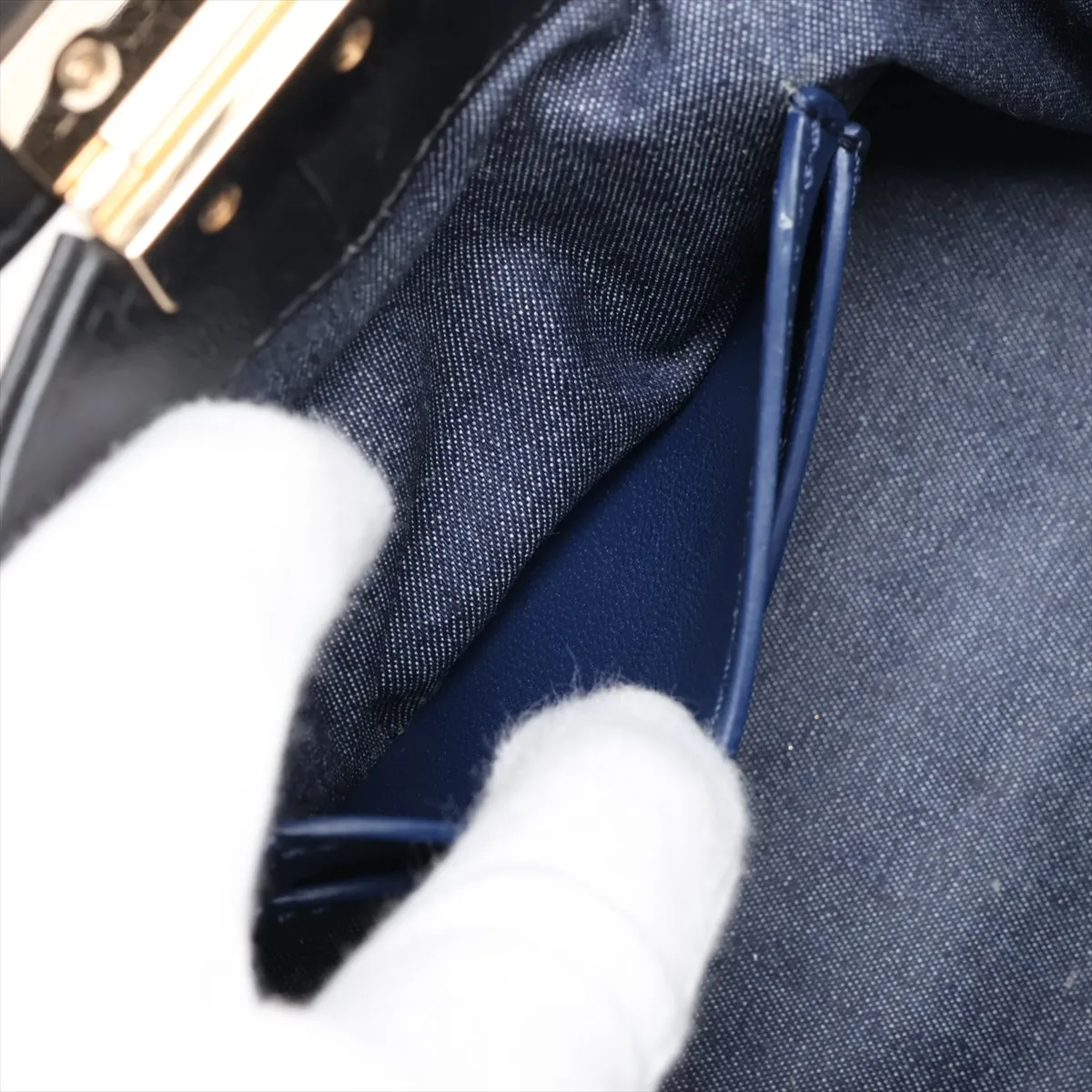 Matelassé Lambskin Vanity Bag, Black x Navy, Silver Hardware, 29261951, Serial Number 29 — view 7