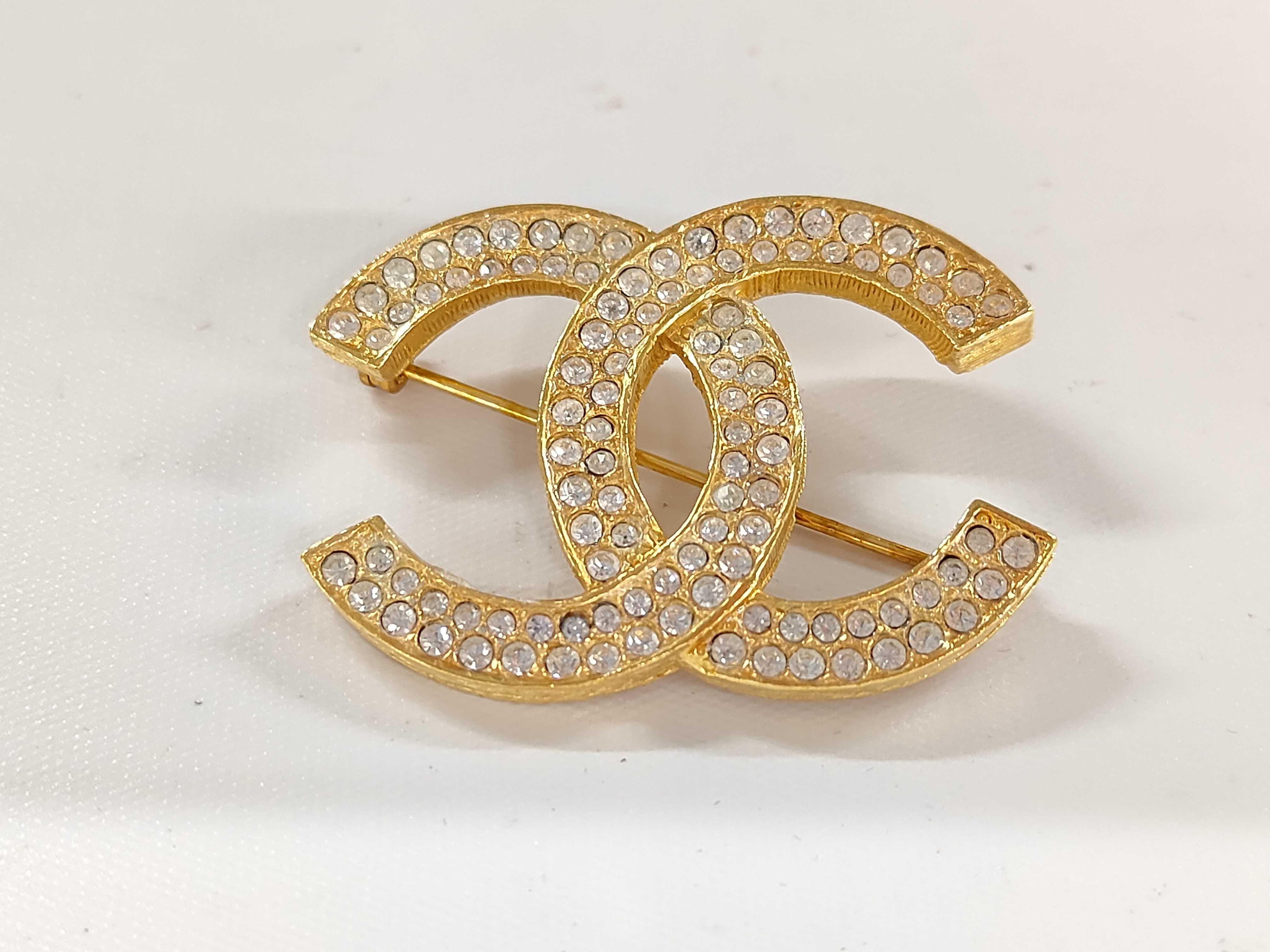 Brooch with Box, Rhinestone and Gold