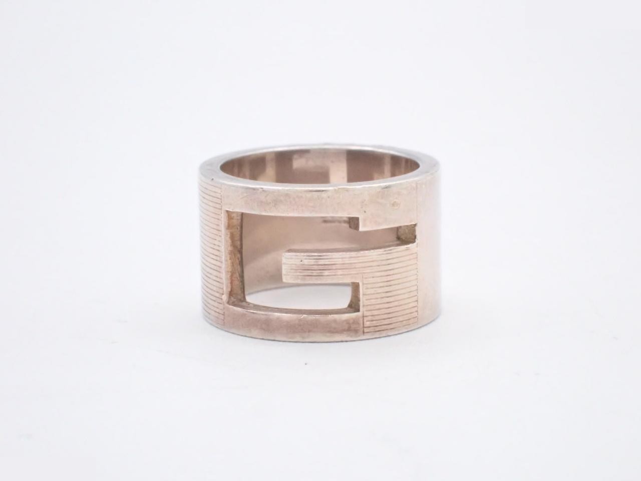 Square G Silver Ring, 925 Sterling Silver, 10.7g, Stamped #9
