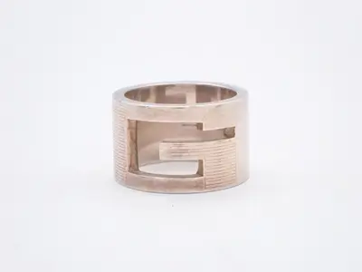 Square G Silver Ring, 925 Sterling Silver, 10.7g, Stamped #9