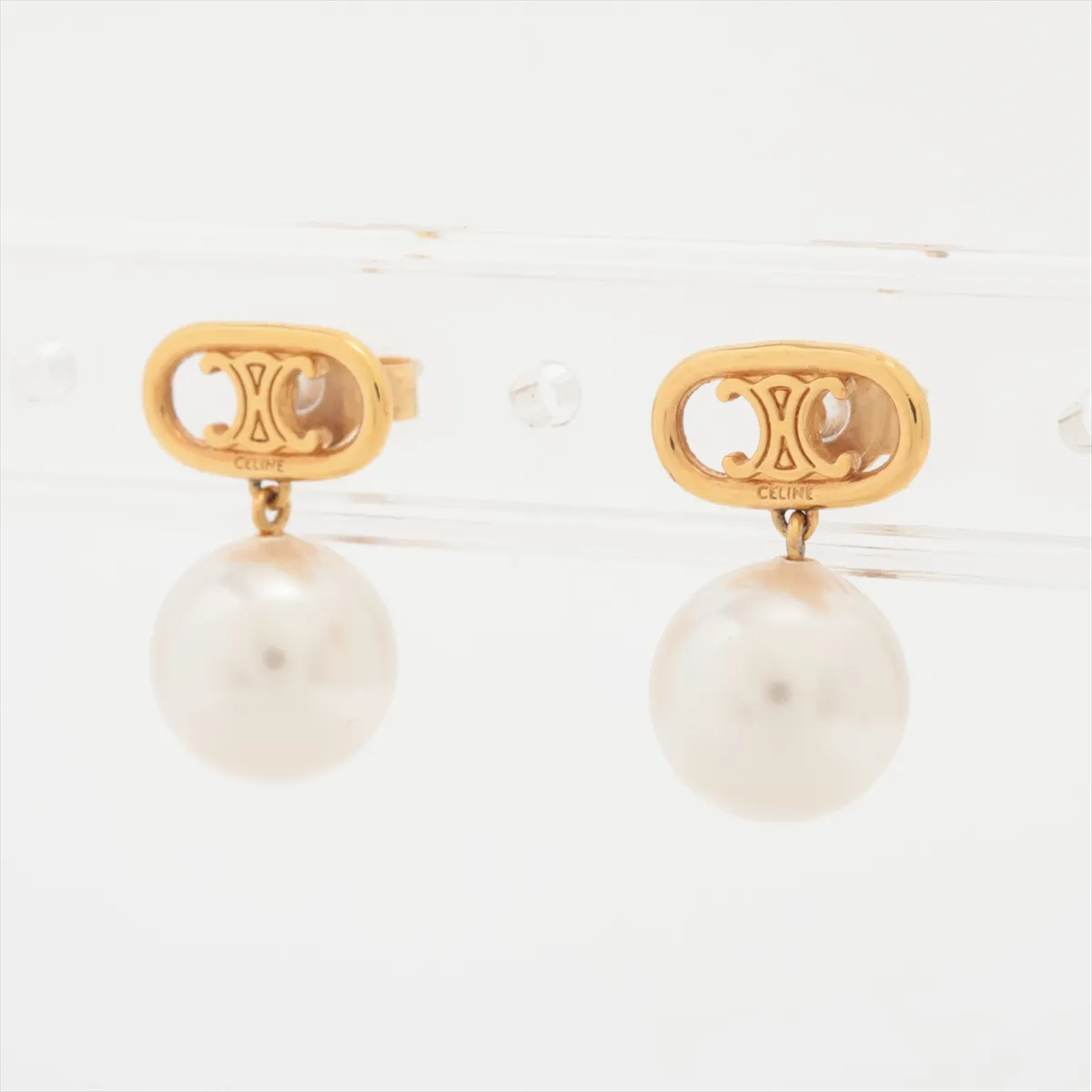 Carre 90 PIERRES d' ORIENT et d' OCCIDENT Oriental stone and Western stonework Earrings (for both ears) GP x Fake pearl Gold — view 3