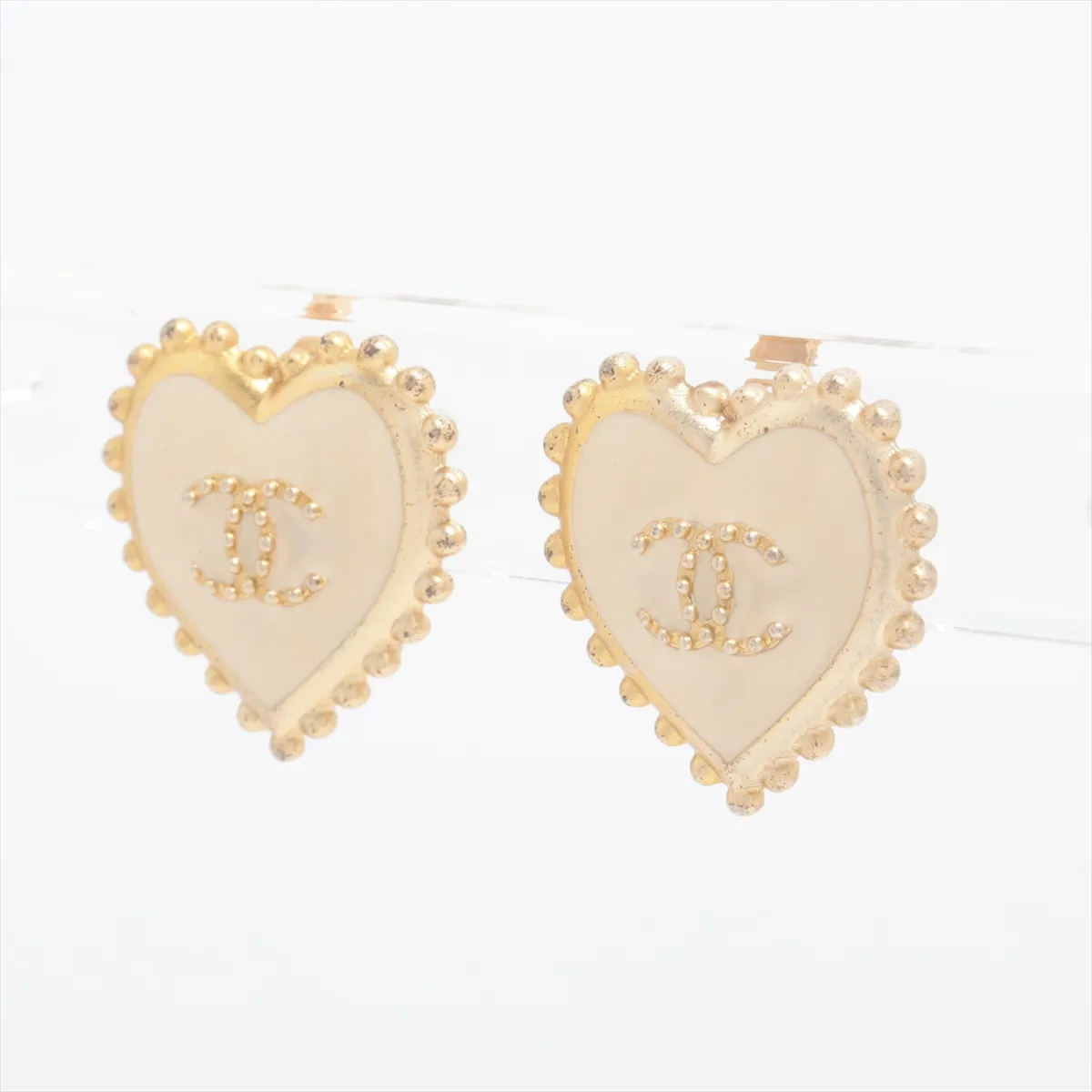Coco Mark Heart 07P Earrings (Pair) GP Gold. Shows signs of wear, — view 3
