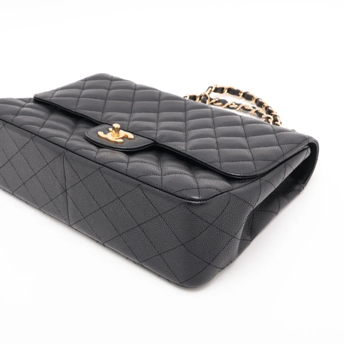 [Individually packaged] Chanel Large Matelassé 30 Caviar Skin Single Flap Double Chain Bag, Black with Gold Hardware, 12062208, Series 12, A28600 — view 3