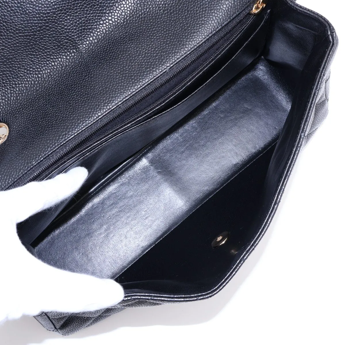 [Individually packaged] Chanel Large Matelassé 30 Caviar Skin Single Flap Double Chain Bag, Black with Gold Hardware, 12062208, Series 12, A28600 — view 7