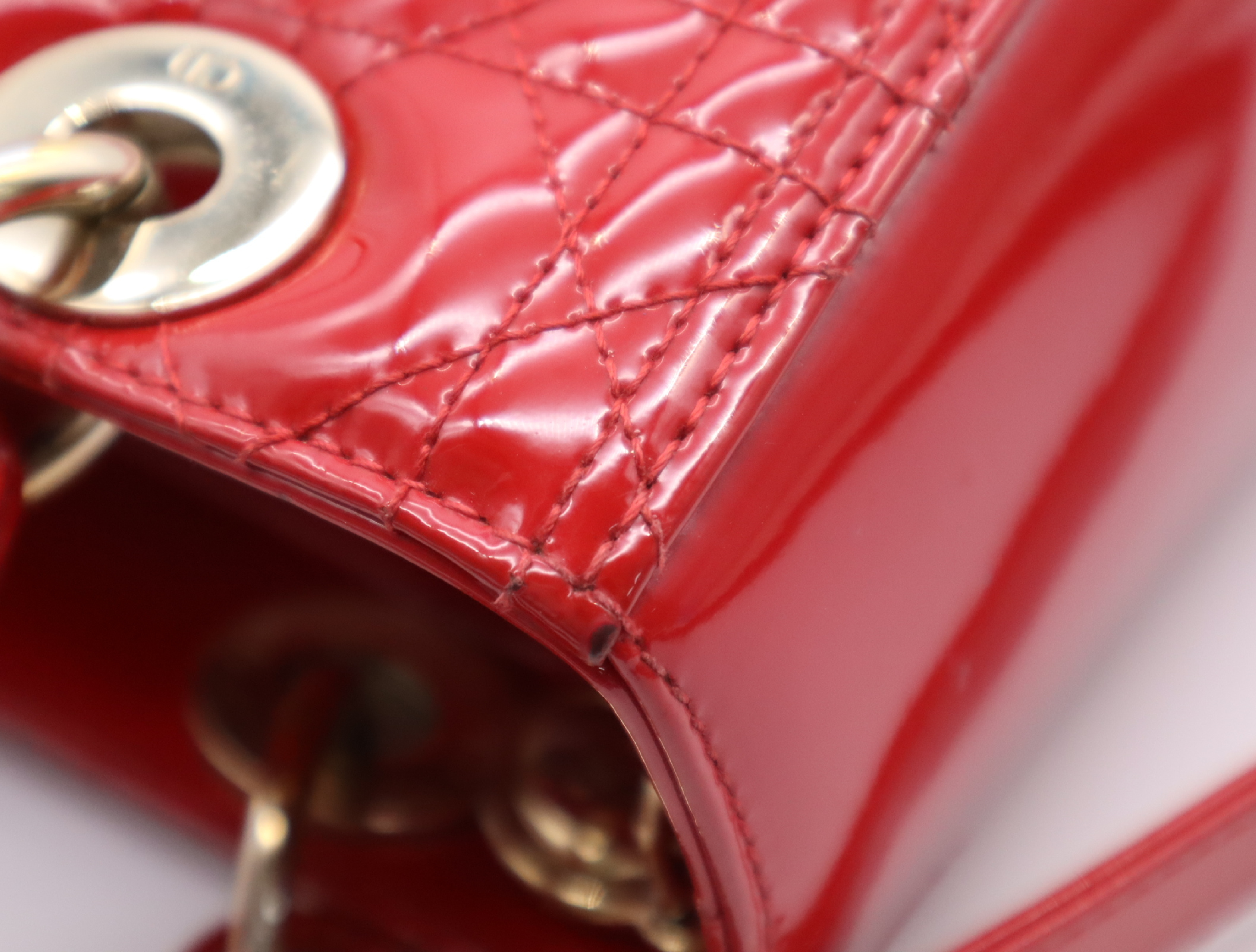 Patent Leather Lady Dior Cannage Handbag, Red, with Shoulder Strap — view 11