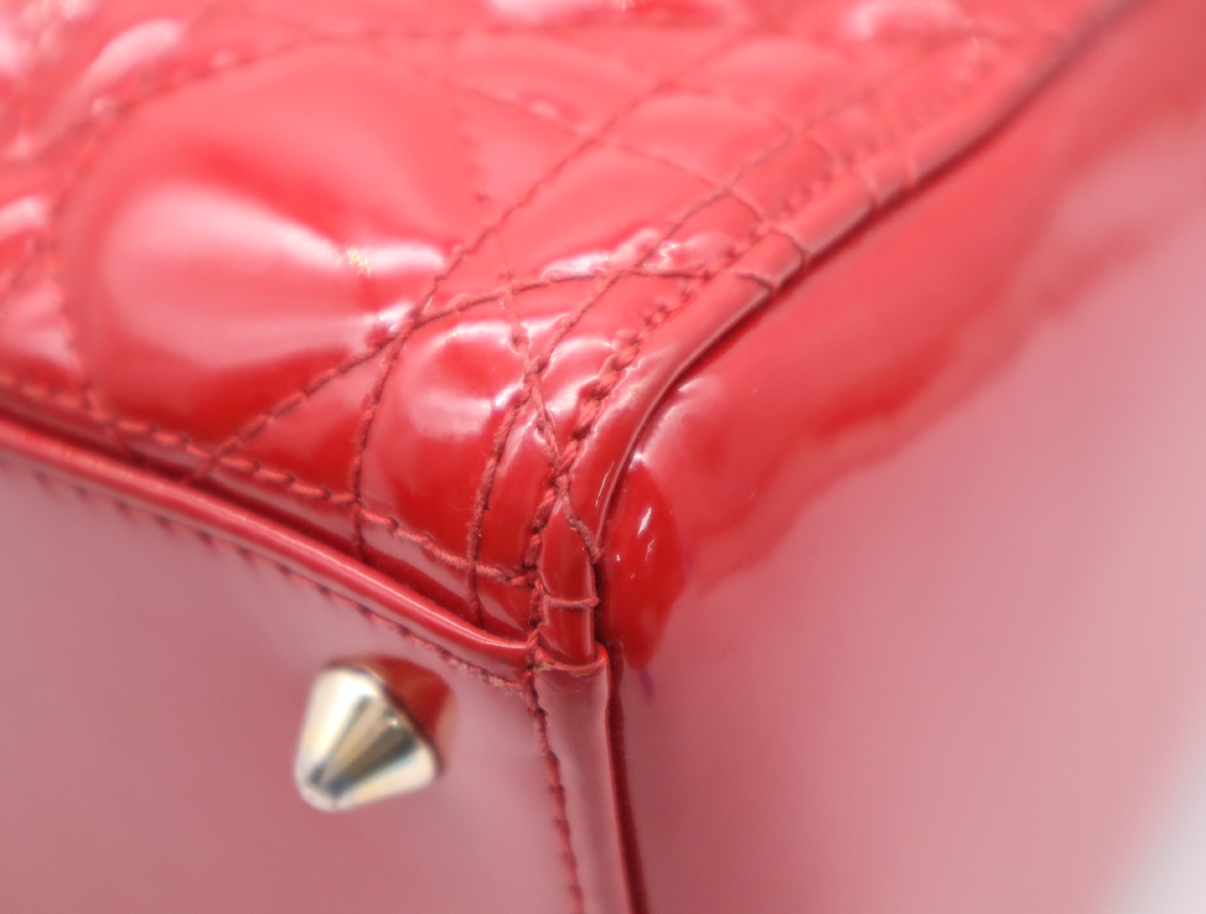 Patent Leather Lady Dior Cannage Handbag, Red, with Shoulder Strap — view 7