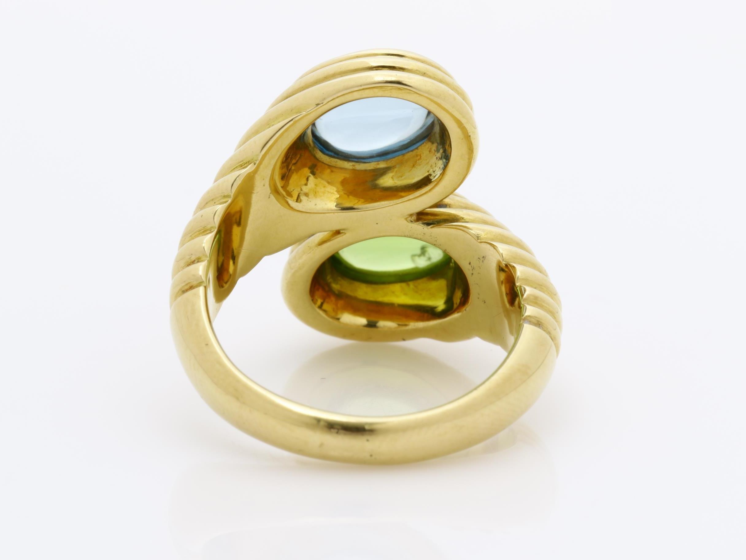 Doppio Bachelorato ring, peridot and blue topaz, size 12 — view 4