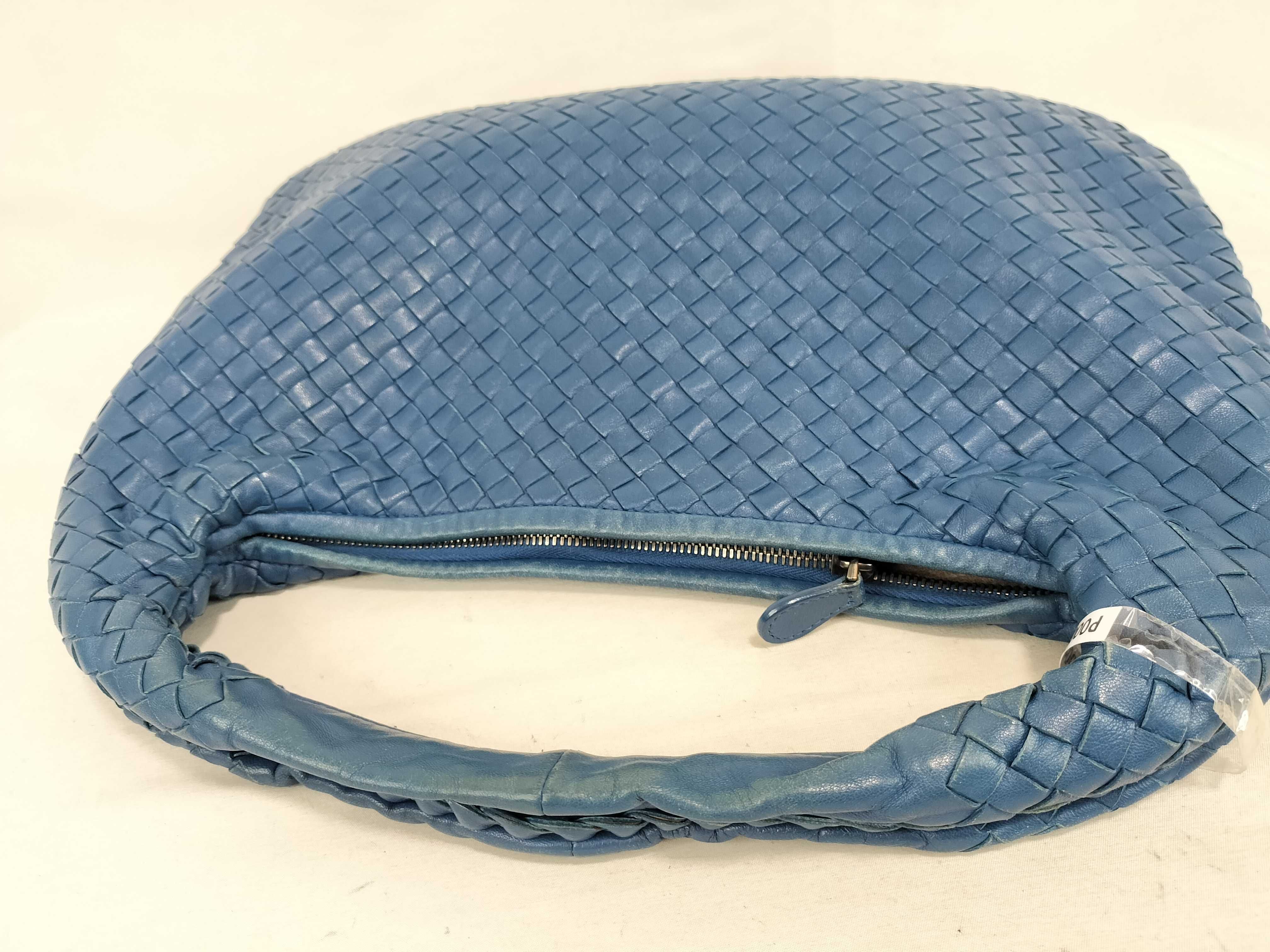 Intrecciato PH - Intrecciato Hobo Bag Blue Leather Handbag — view 3