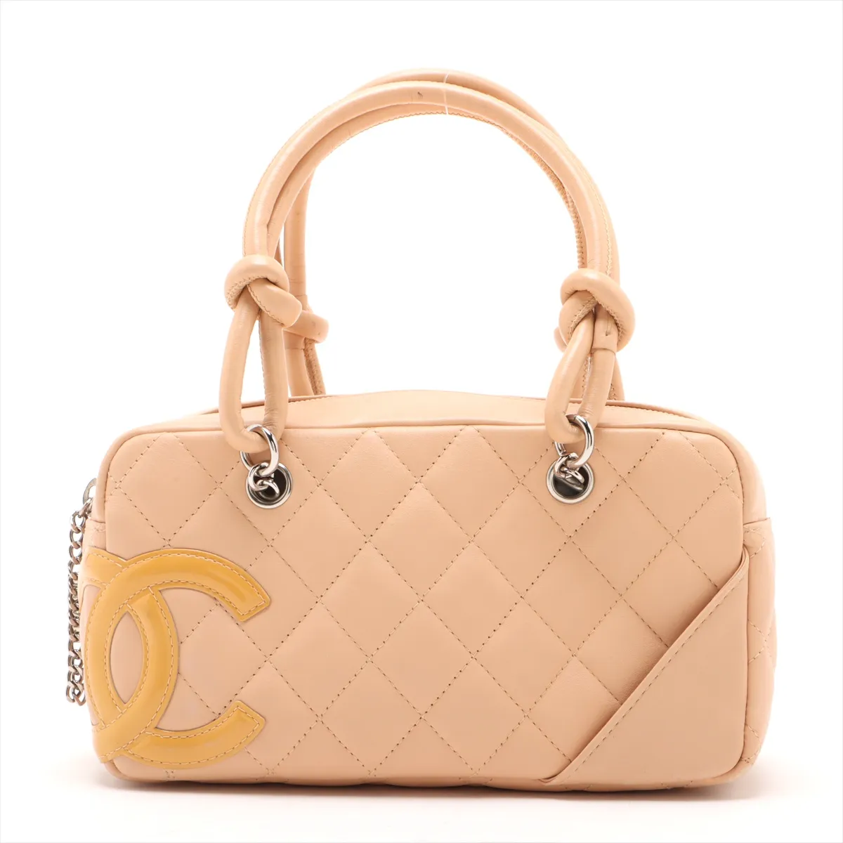 Cambon Line Lambskin x Patent Leather Handbag, Beige, Silver Hardware, Item Number 10173988 (Serial Number in the 10s)