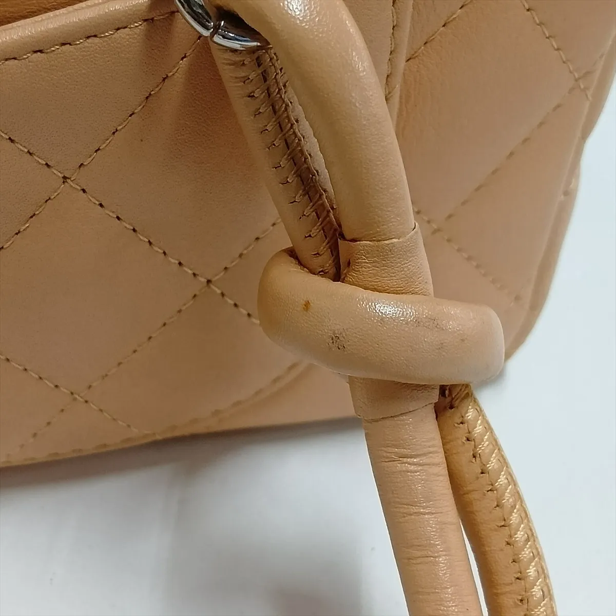 Cambon Line Lambskin x Patent Leather Handbag, Beige, Silver Hardware, Item Number 10173988 (Serial Number in the 10s) — view 15