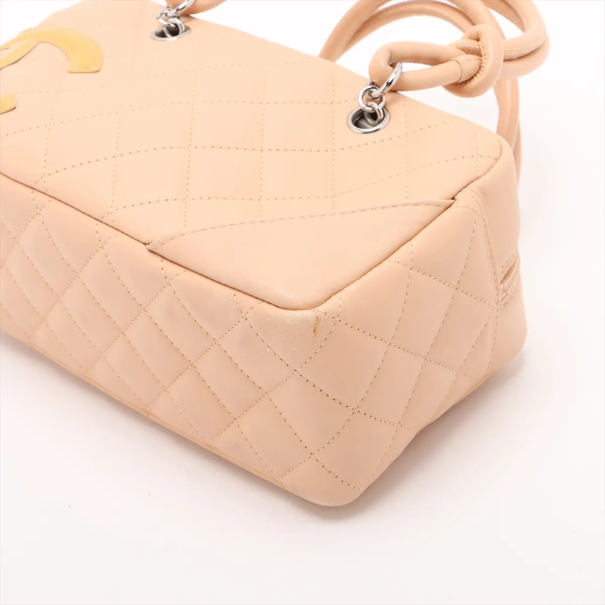 Cambon Line Lambskin x Patent Leather Handbag, Beige, Silver Hardware, Item Number 10173988 (Serial Number in the 10s) — view 3