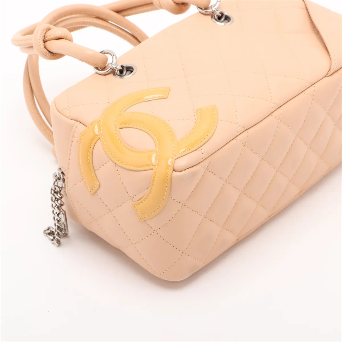 Cambon Line Lambskin x Patent Leather Handbag, Beige, Silver Hardware, Item Number 10173988 (Serial Number in the 10s) — view 4