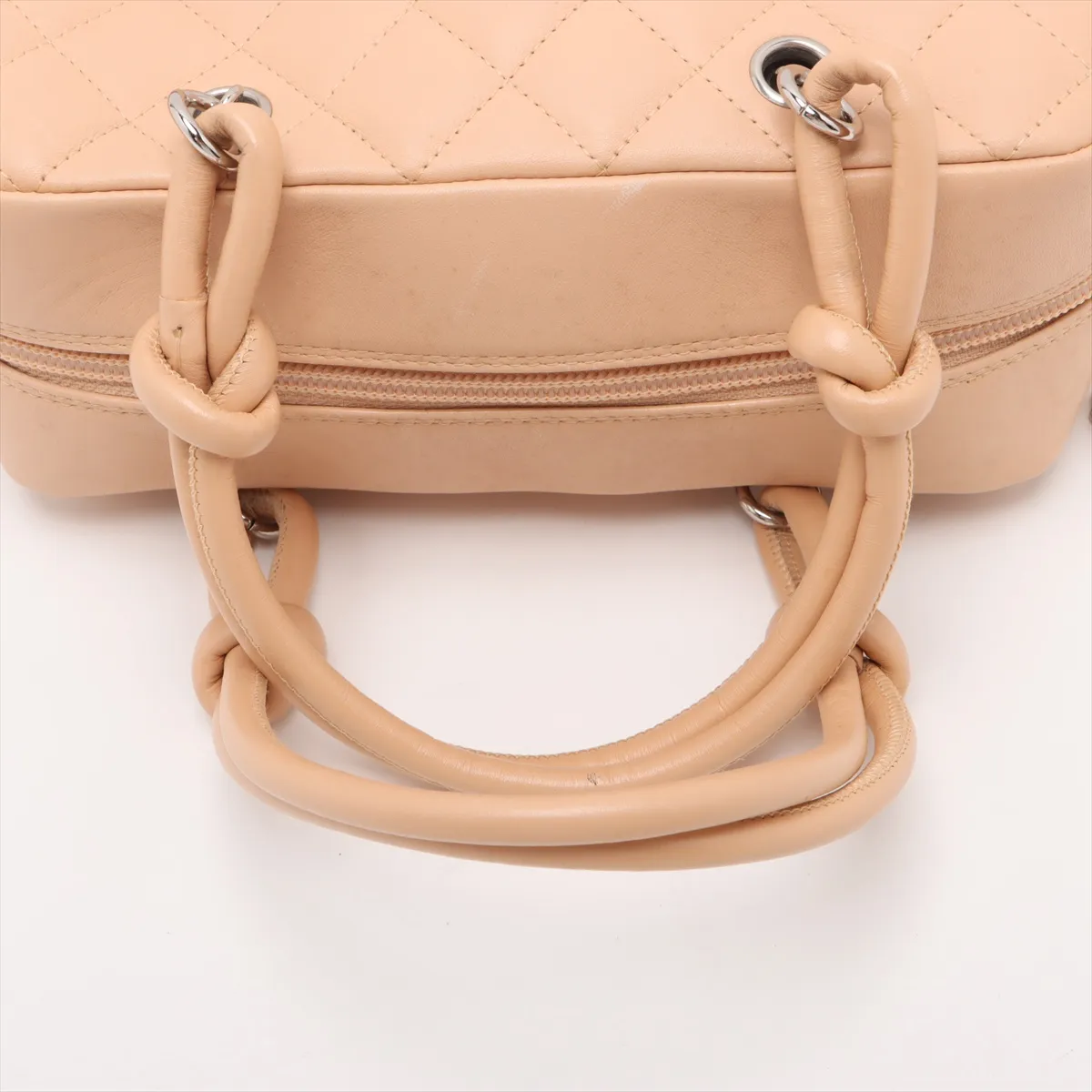 Cambon Line Lambskin x Patent Leather Handbag, Beige, Silver Hardware, Item Number 10173988 (Serial Number in the 10s) — view 5