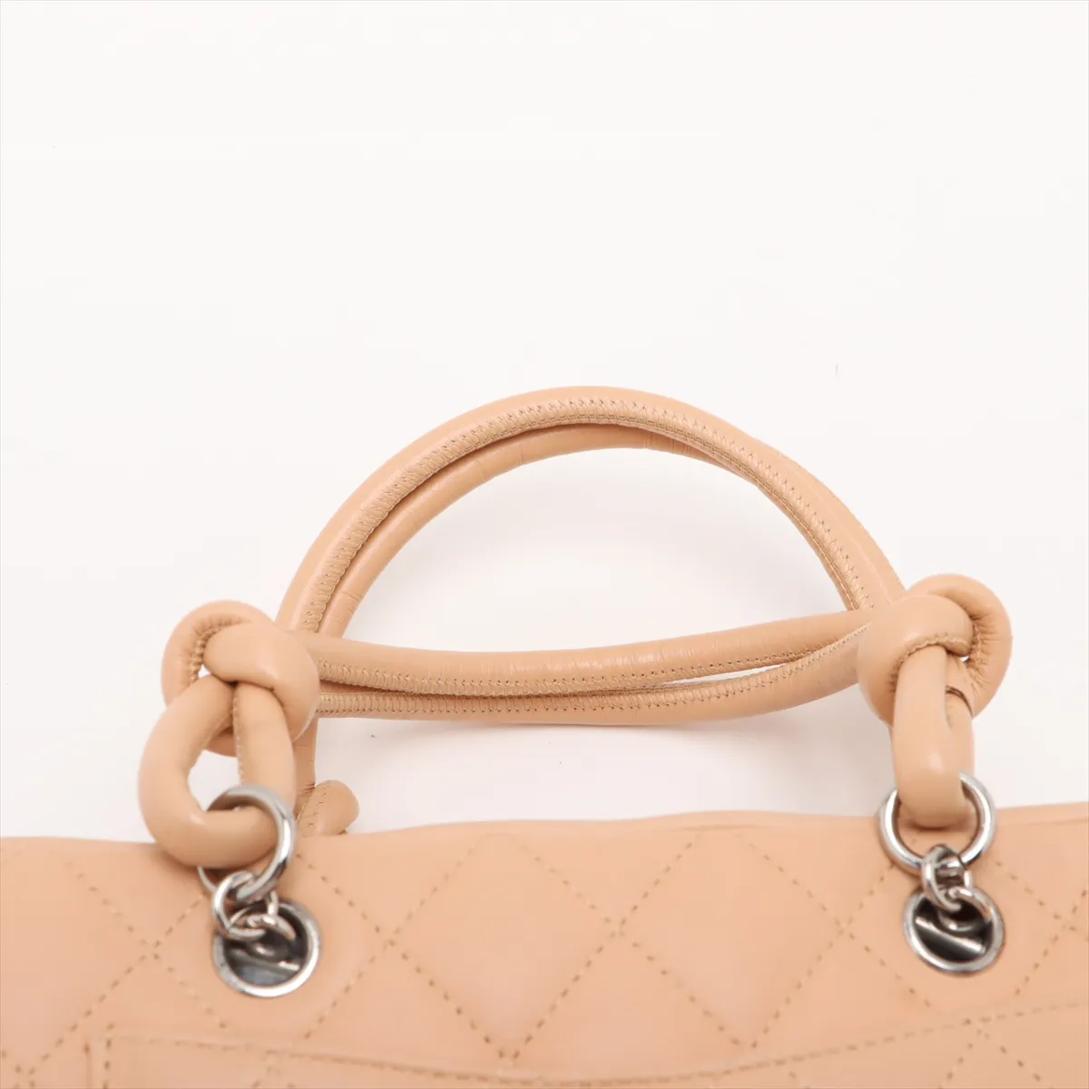 Cambon Line Lambskin x Patent Leather Handbag, Beige, Silver Hardware, Item Number 10173988 (Serial Number in the 10s) — view 6