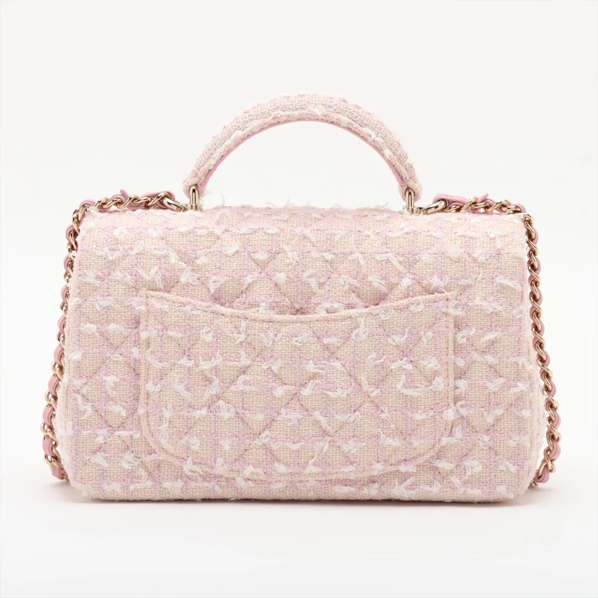 Matelassé Tweed 2-Way Handbag, Top Handle, Pink, Gold Hardware, G6357C50, Random Plate — view 2