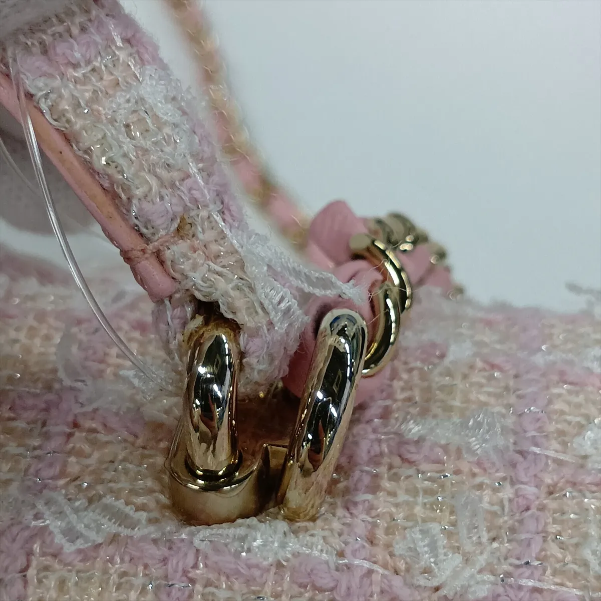 Matelassé Tweed 2-Way Handbag, Top Handle, Pink, Gold Hardware, G6357C50, Random Plate — view 15