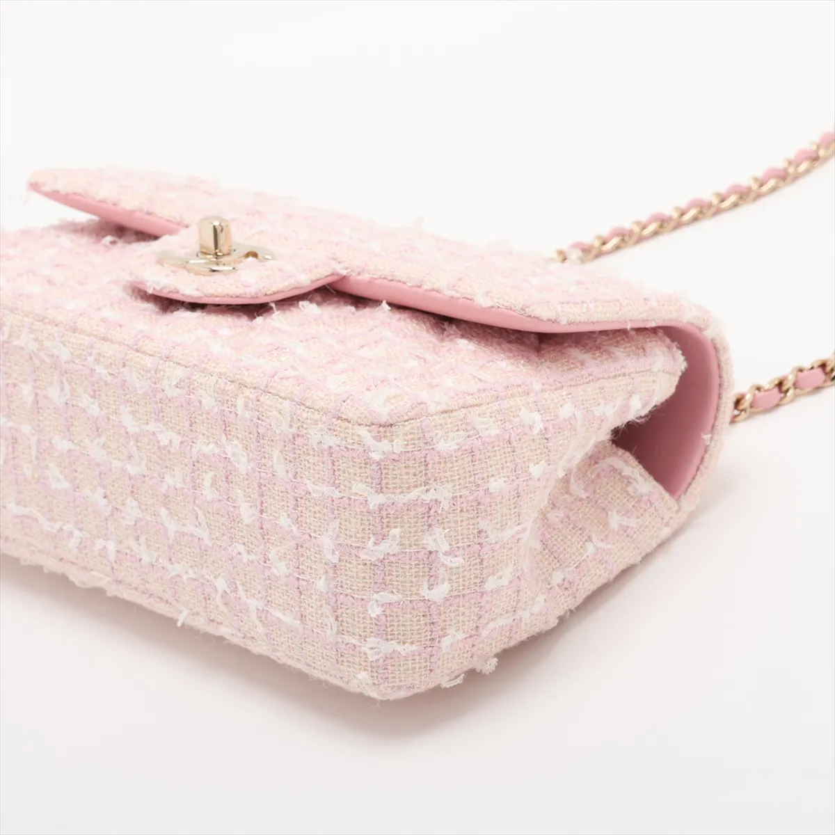 Matelassé Tweed 2-Way Handbag, Top Handle, Pink, Gold Hardware, G6357C50, Random Plate — view 3