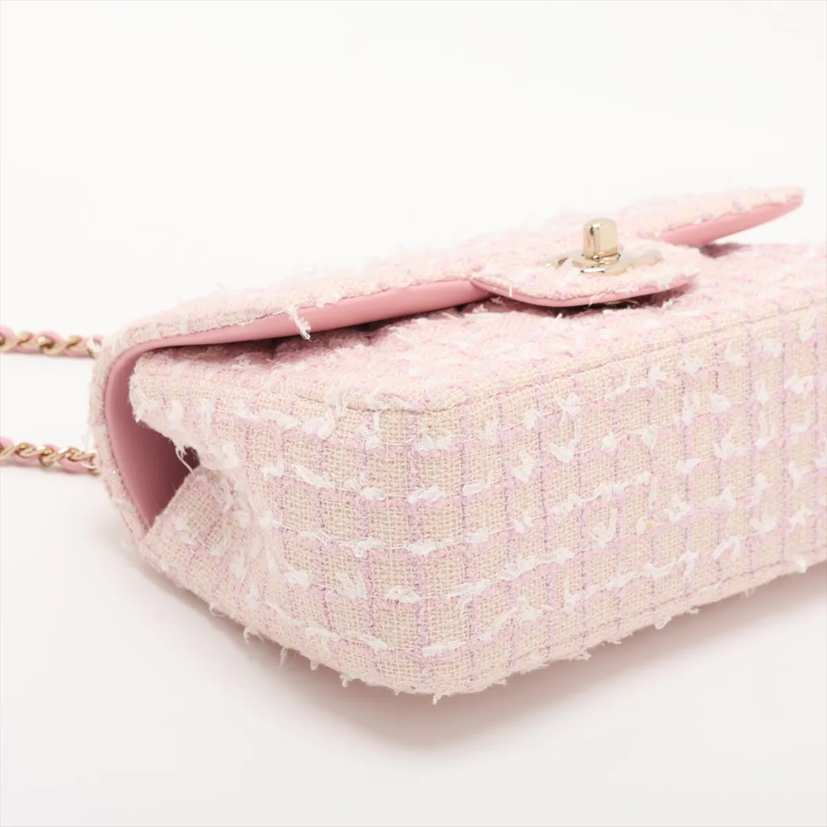 Matelassé Tweed 2-Way Handbag, Top Handle, Pink, Gold Hardware, G6357C50, Random Plate — view 4