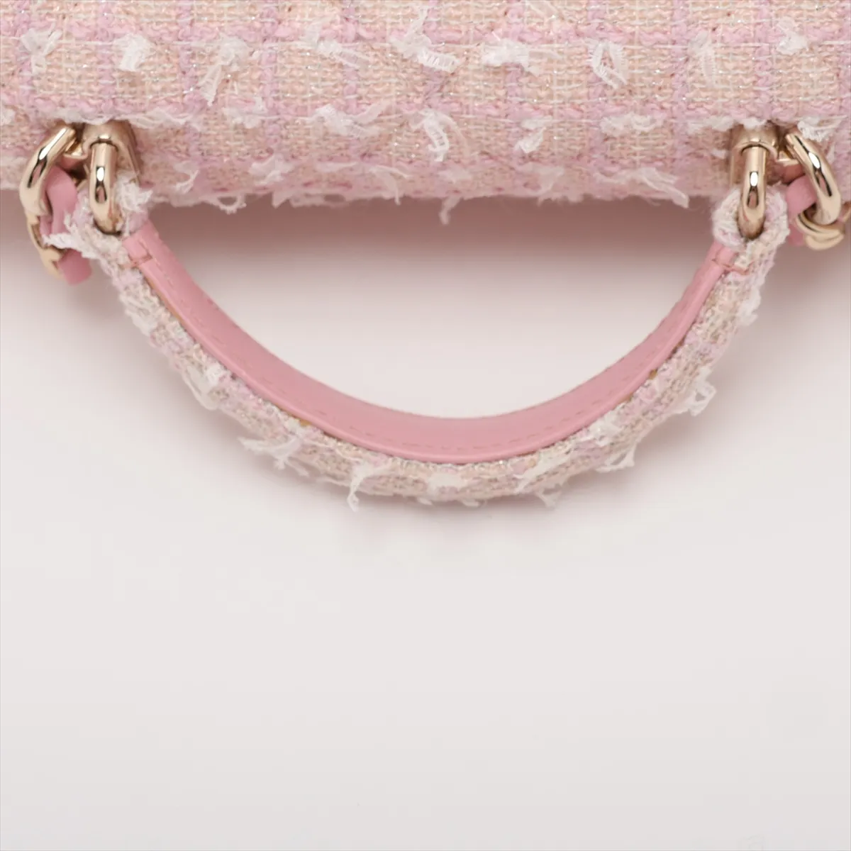 Matelassé Tweed 2-Way Handbag, Top Handle, Pink, Gold Hardware, G6357C50, Random Plate — view 5