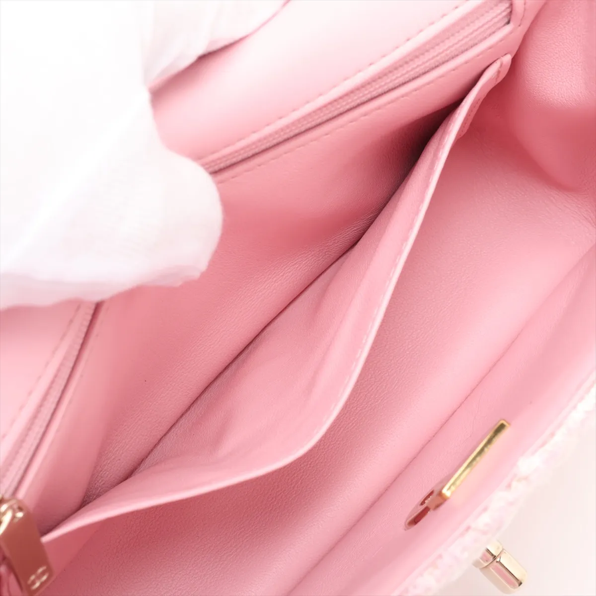 Matelassé Tweed 2-Way Handbag, Top Handle, Pink, Gold Hardware, G6357C50, Random Plate — view 10