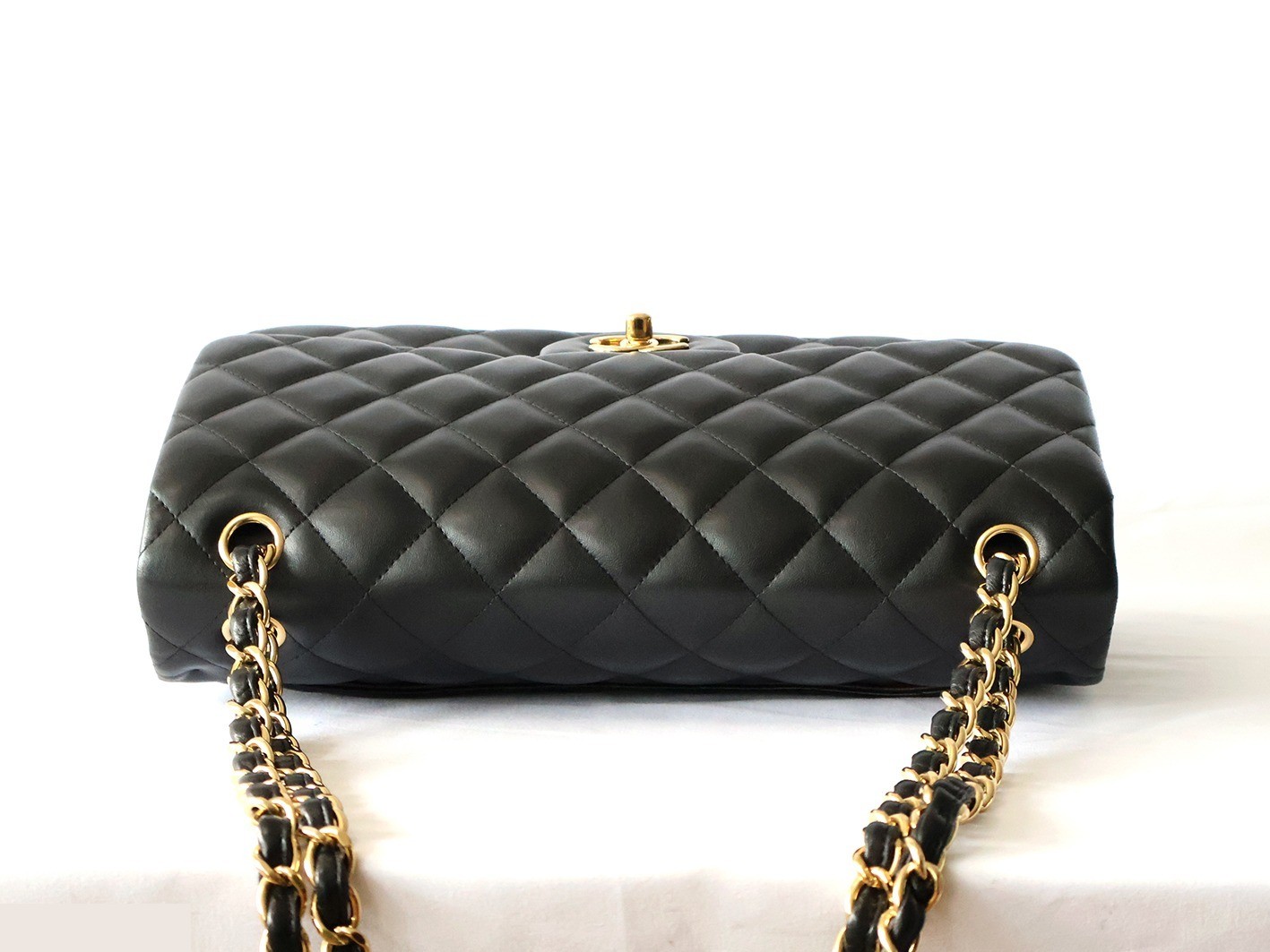 Large Matelassé 30 Lambskin Double Flap Double Chain Shoulder Bag, Black — view 8