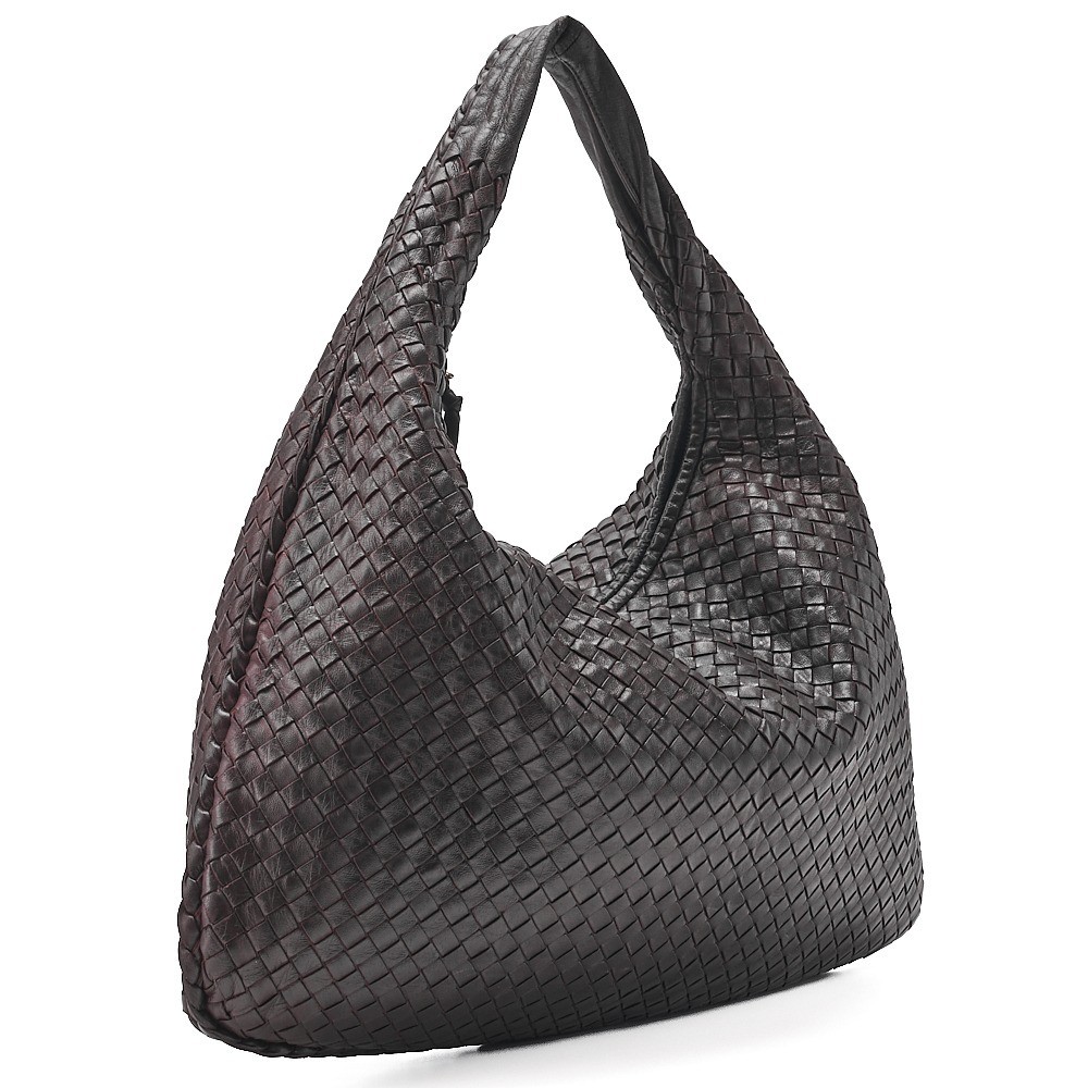 Intrecciato one-shoulder bag, brown, gold hardware — view 3