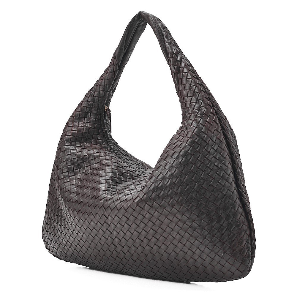 Intrecciato one-shoulder bag, brown, gold hardware — view 4