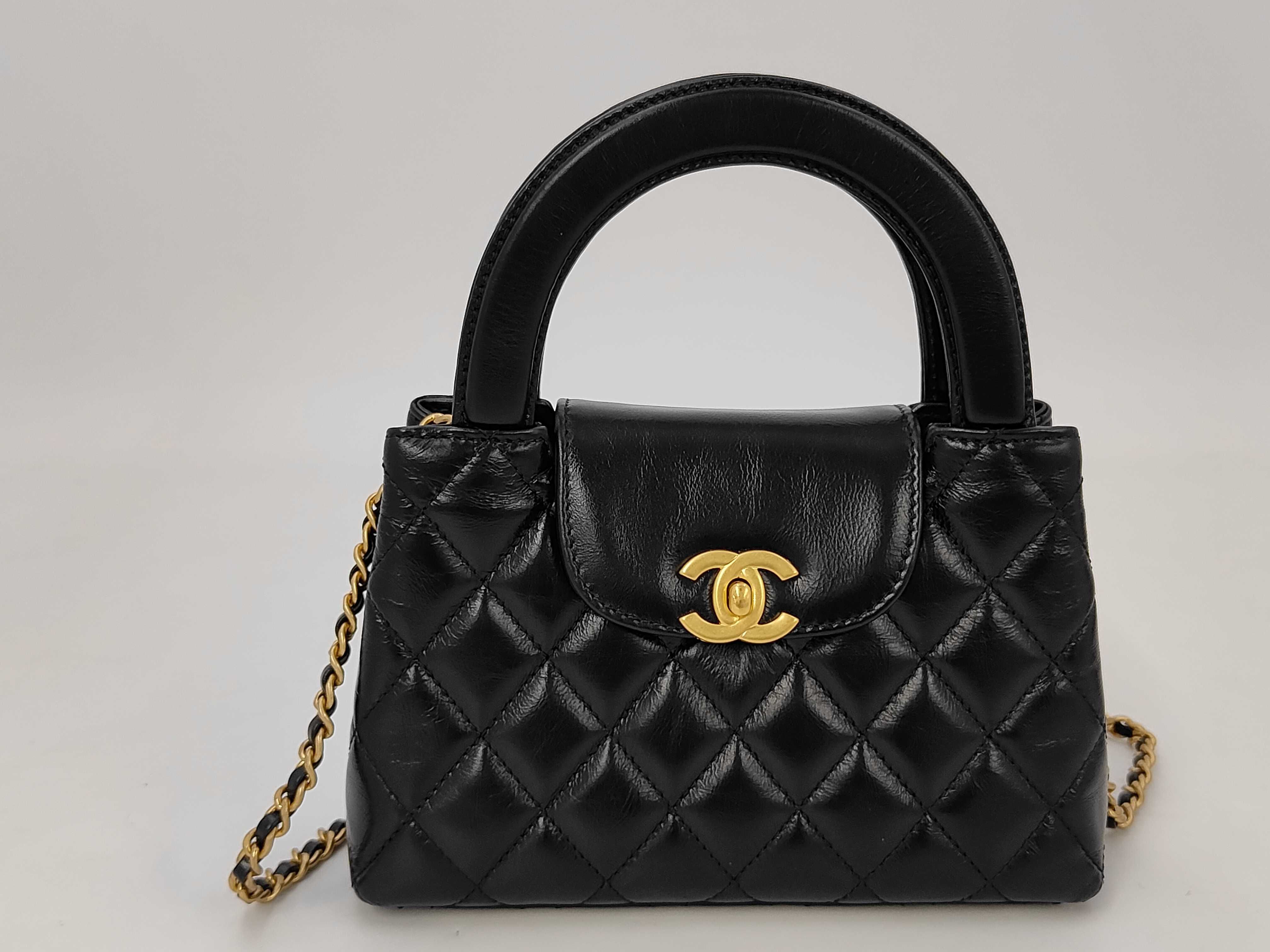 2-Way Chain Shoulder Bag, Calfskin, Black GP Shoulder Bag