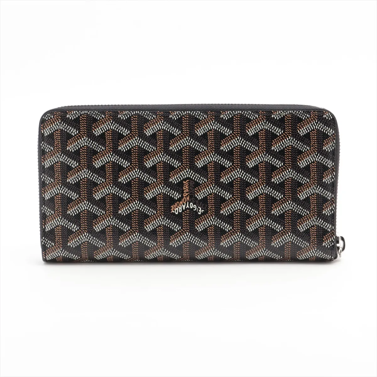 Herringbone Matignon PVC x Leather Round Zip Wallet Black — view 2