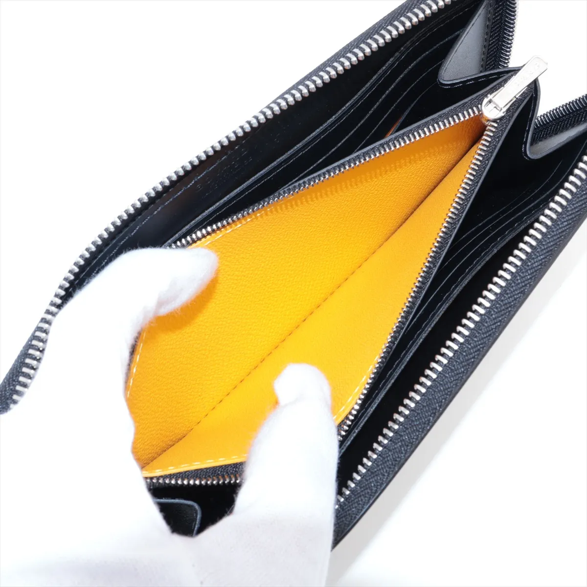 Herringbone Matignon PVC x Leather Round Zip Wallet Black — view 7