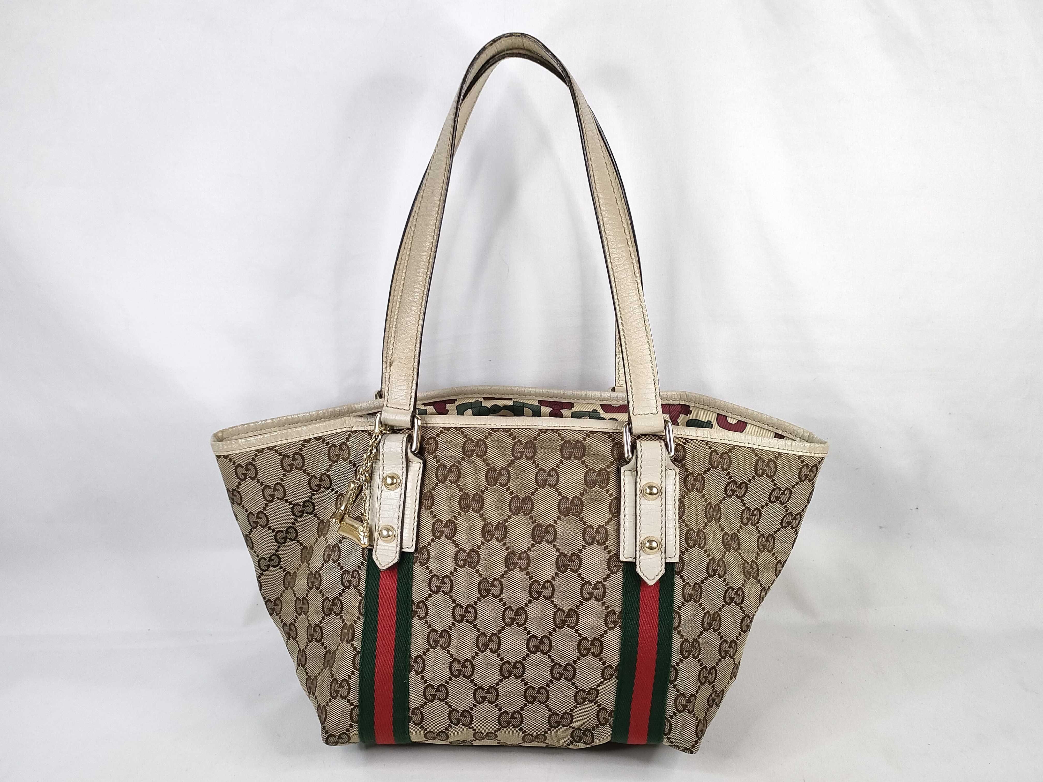 GG Canvas Tote Bag, Canvas Sherry Line, White Tote Bag