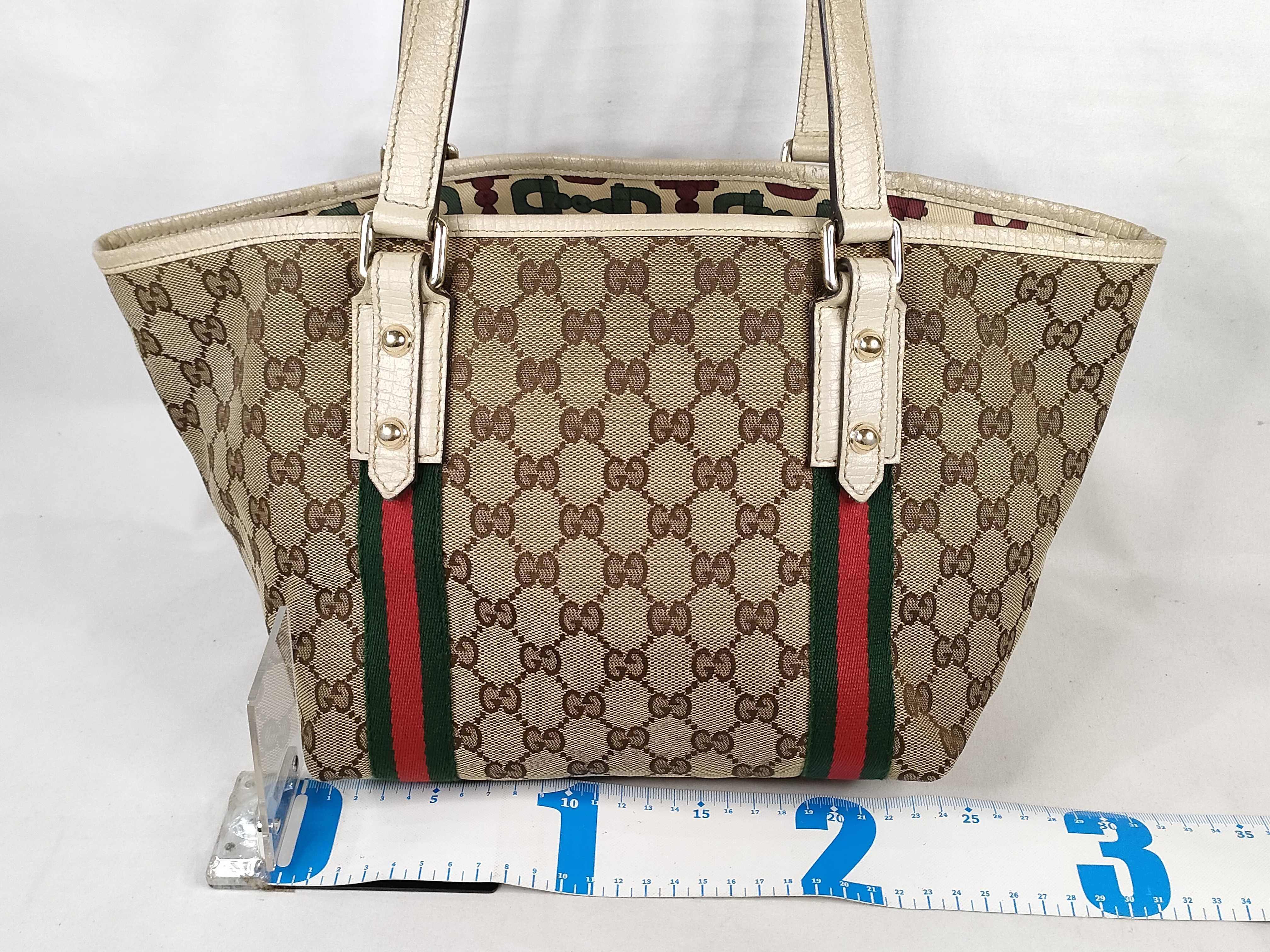 GG Canvas Tote Bag, Canvas Sherry Line, White Tote Bag — view 2