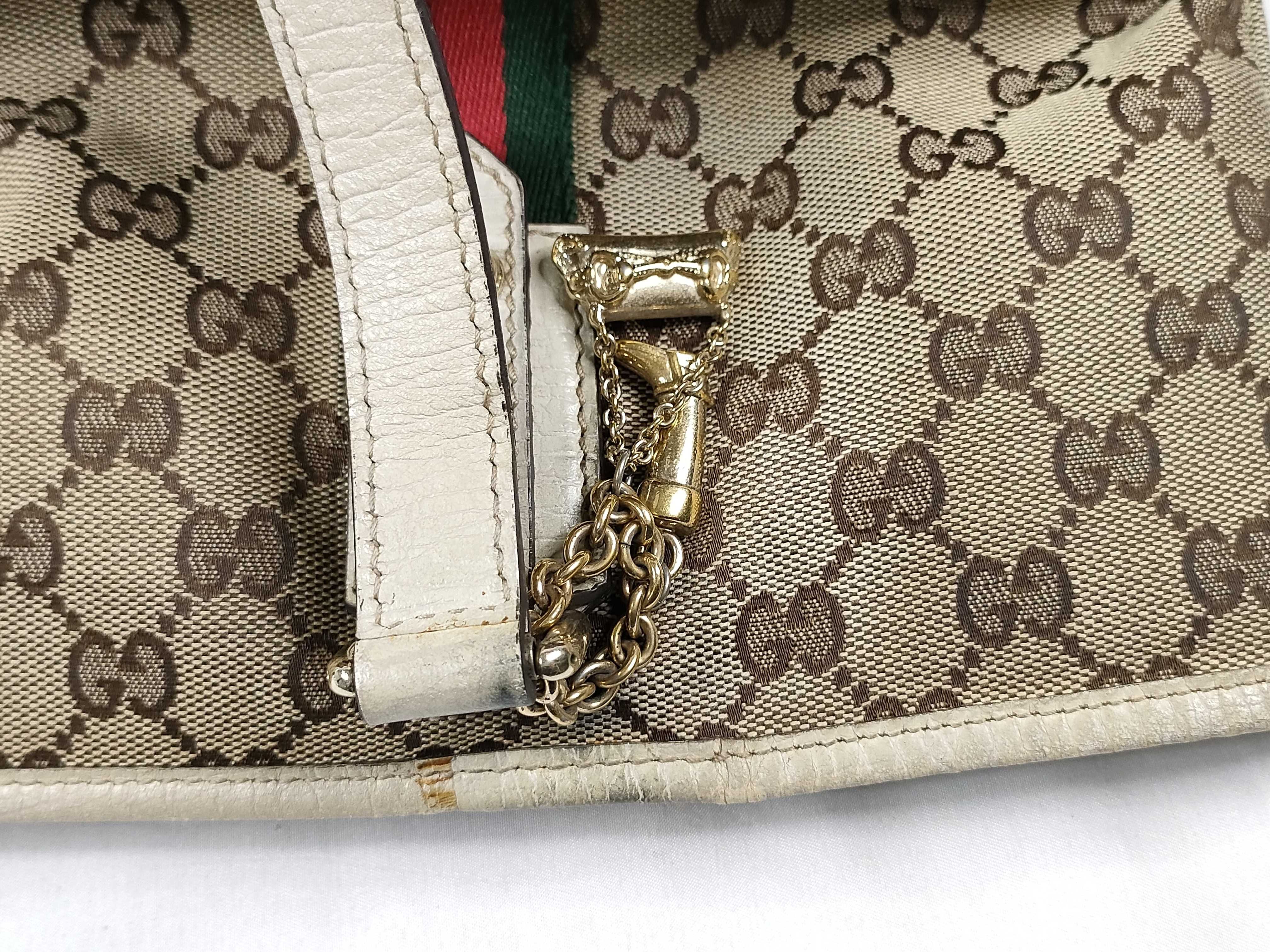 GG Canvas Tote Bag, Canvas Sherry Line, White Tote Bag — view 14