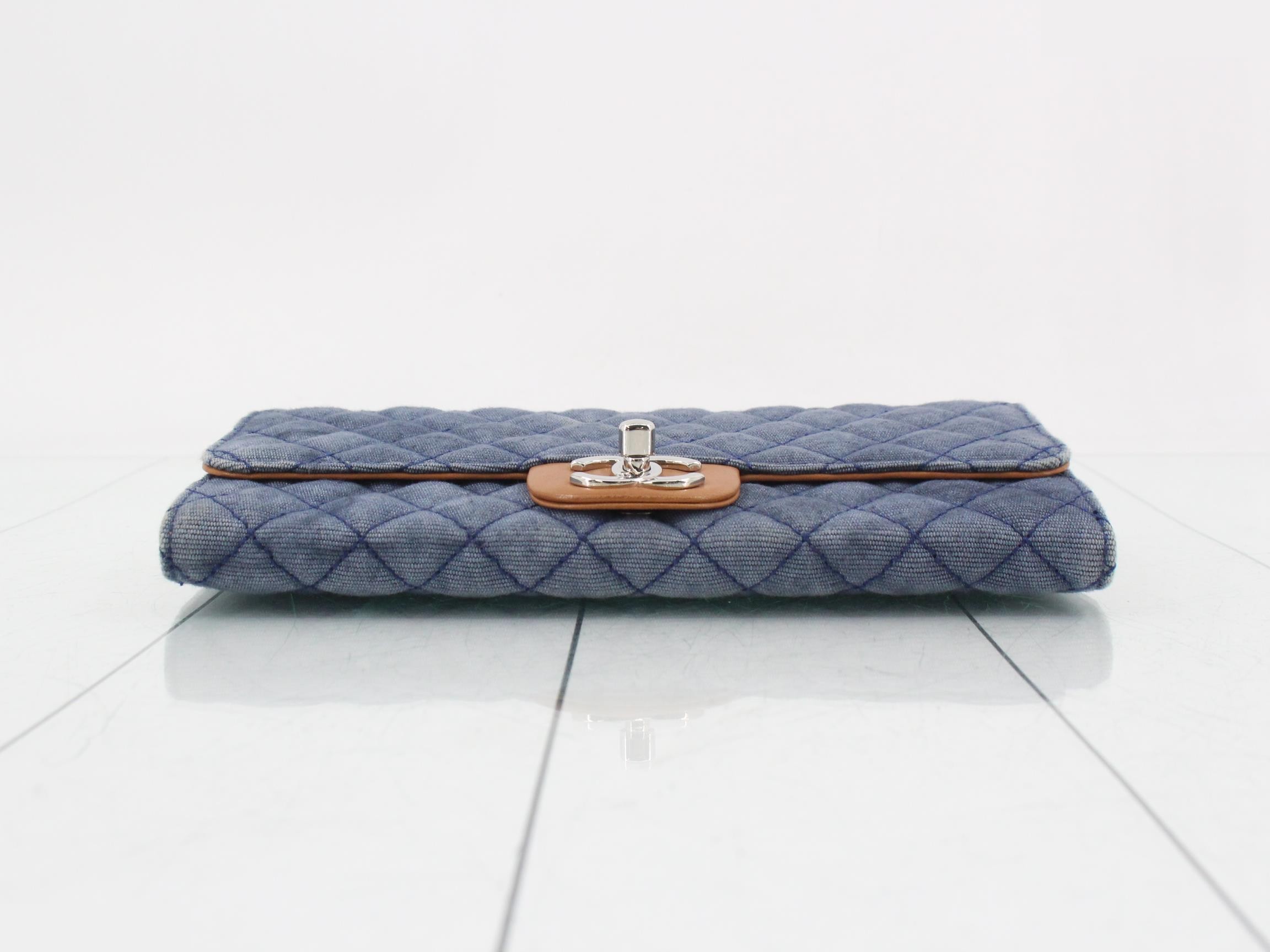 Matelassé Denim/Leather Turnlock Chain Wallet — view 3