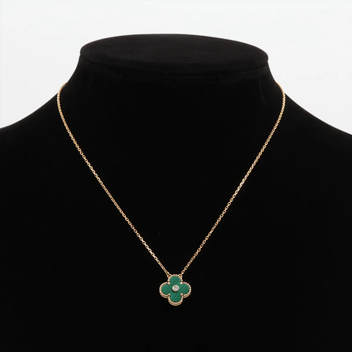Vintage Alhambra Malachite Diamond Necklace 750 (YG) 6.7g JE017623 — view 5